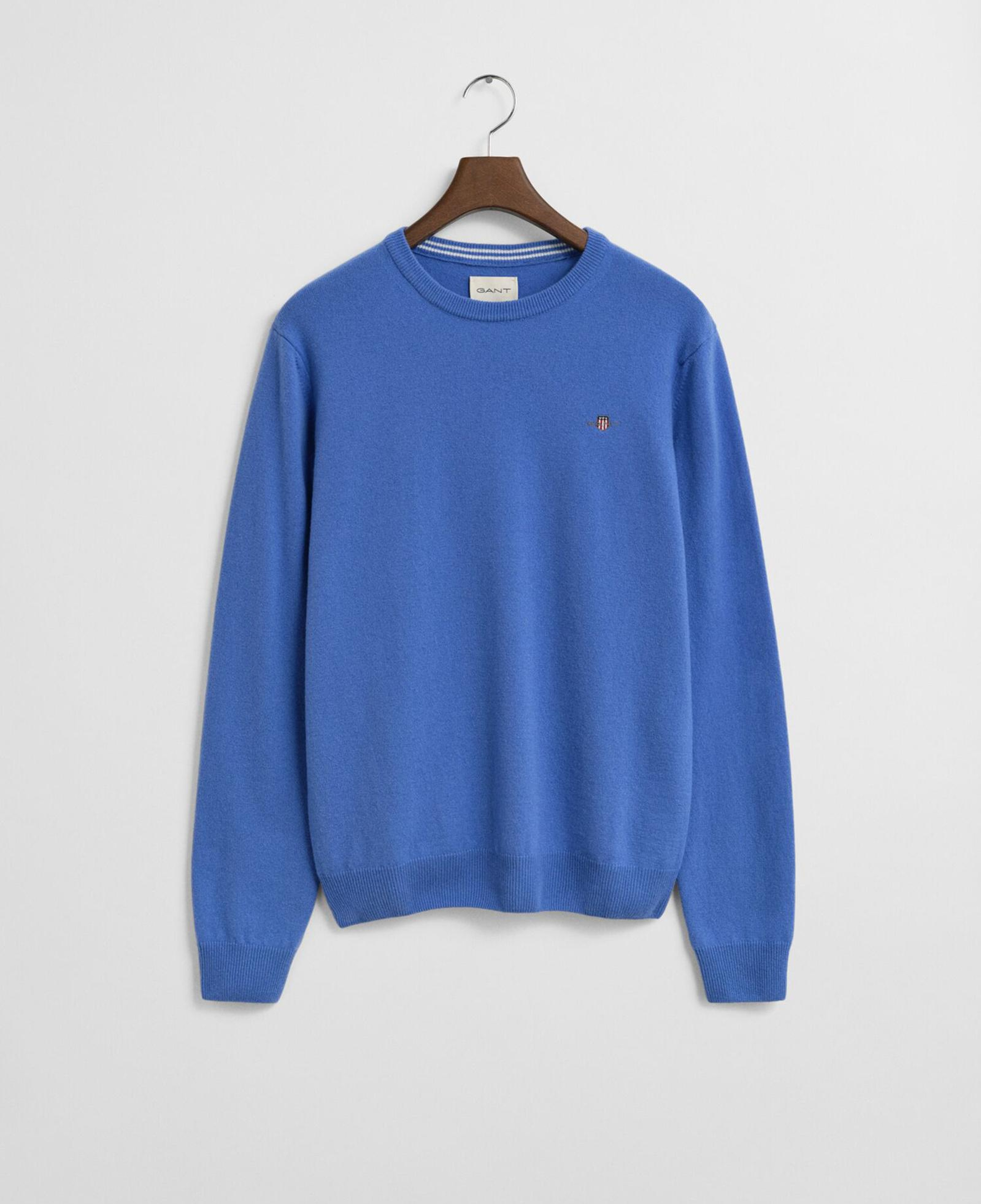 GANT Erkek Mavi Regular Fit Bisiklet Yaka Yün Kazak