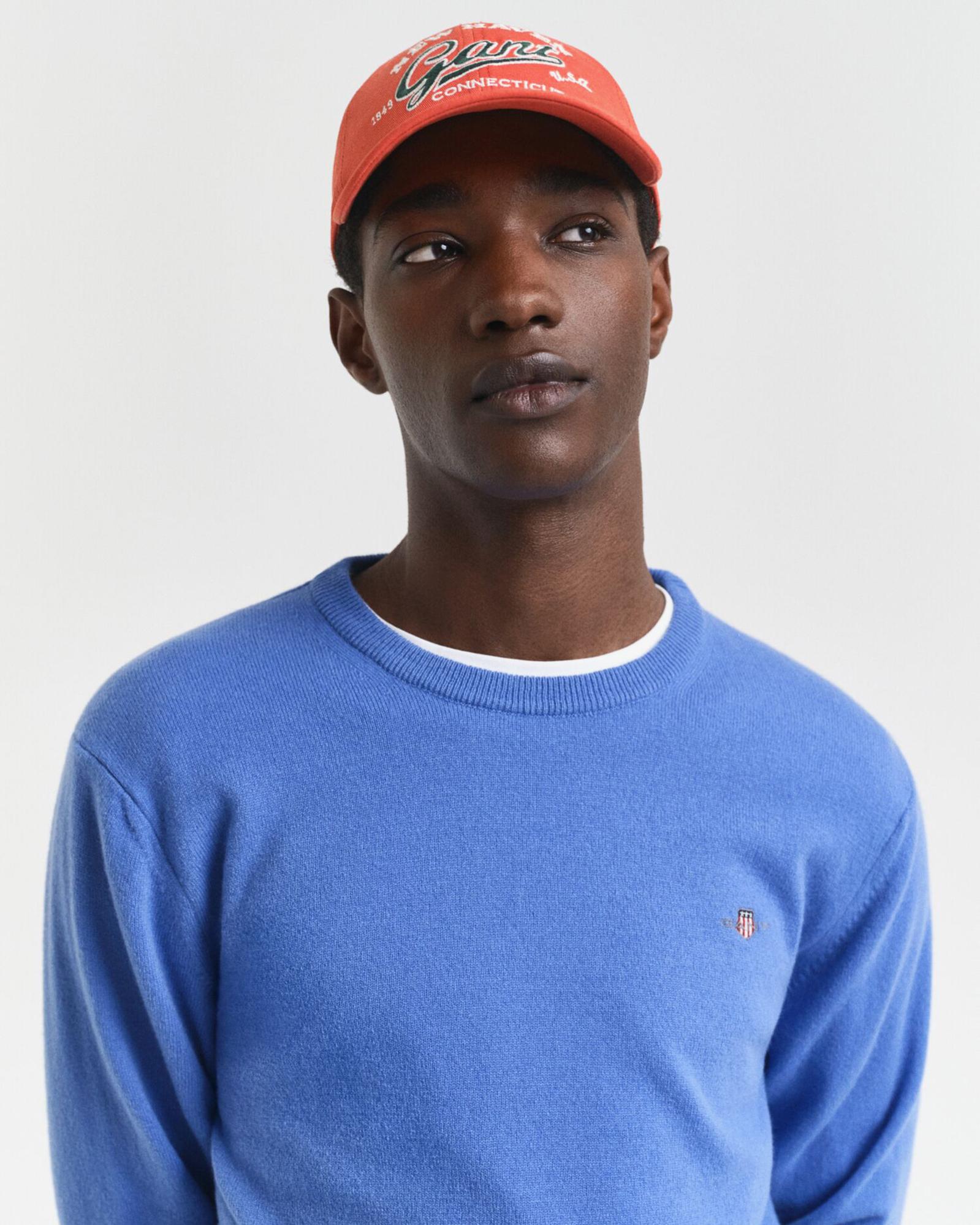 GANT Erkek Mavi Regular Fit Bisiklet Yaka Yün Kazak