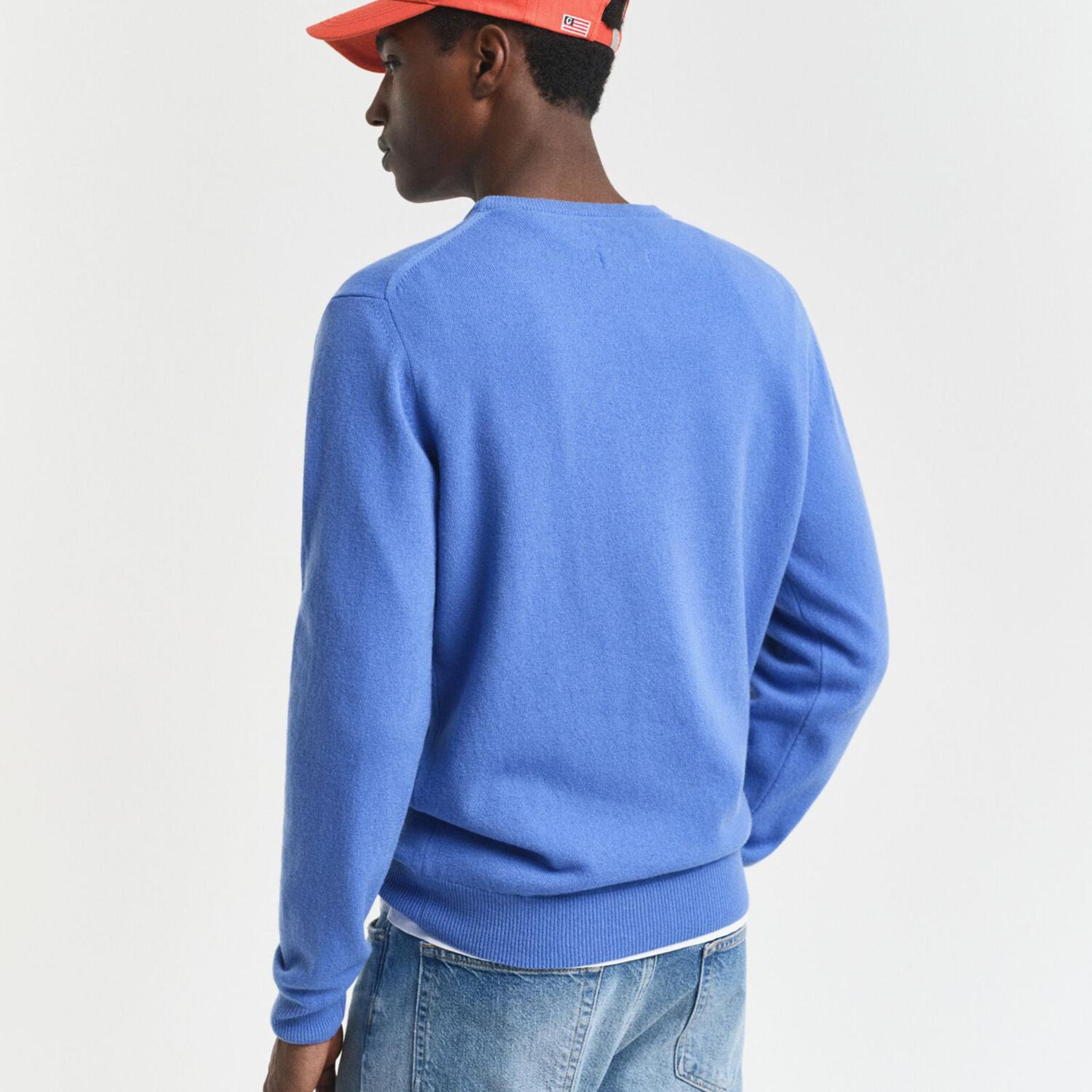 GANT Erkek Mavi Regular Fit Bisiklet Yaka Yün Kazak