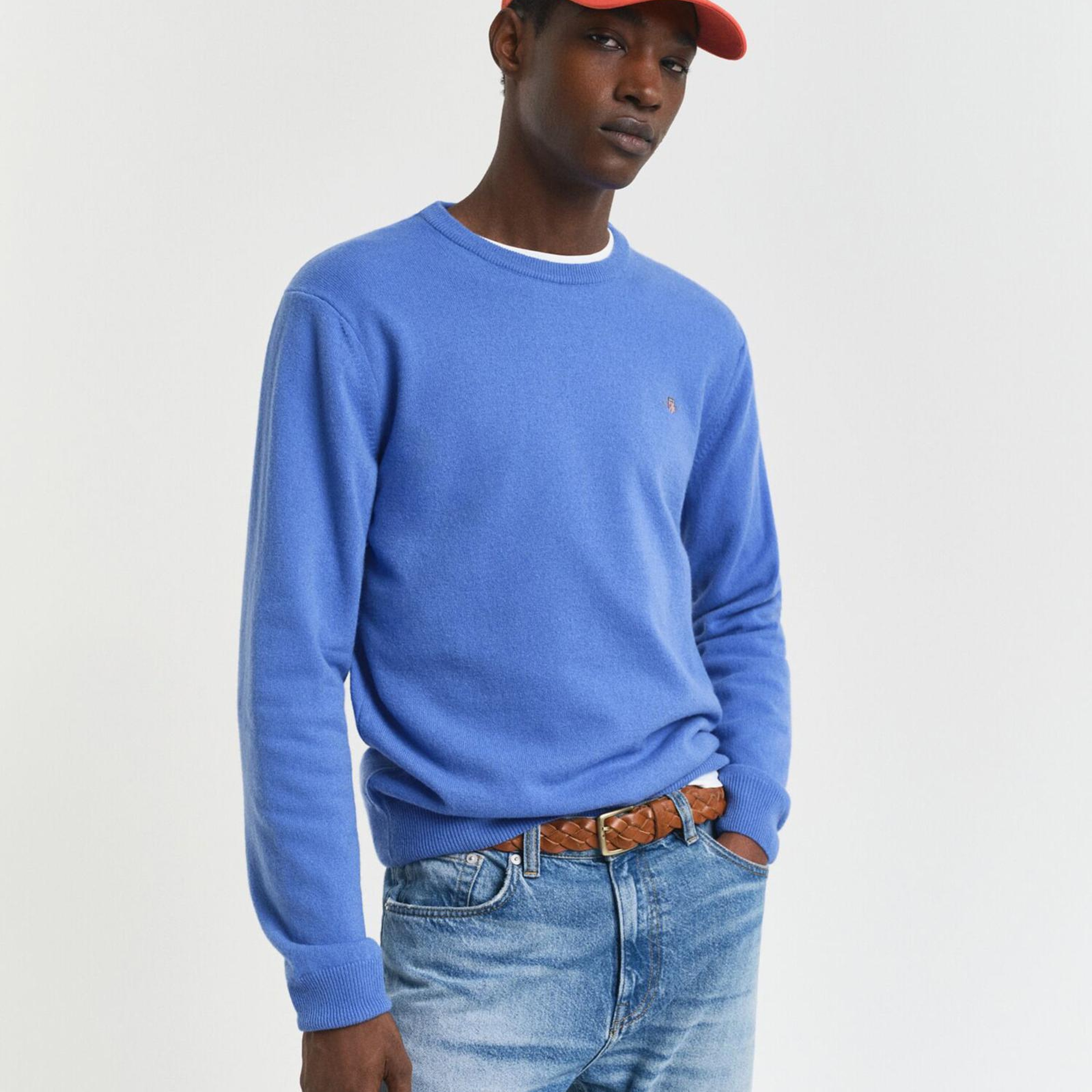 GANT Erkek Mavi Regular Fit Bisiklet Yaka Yün Kazak