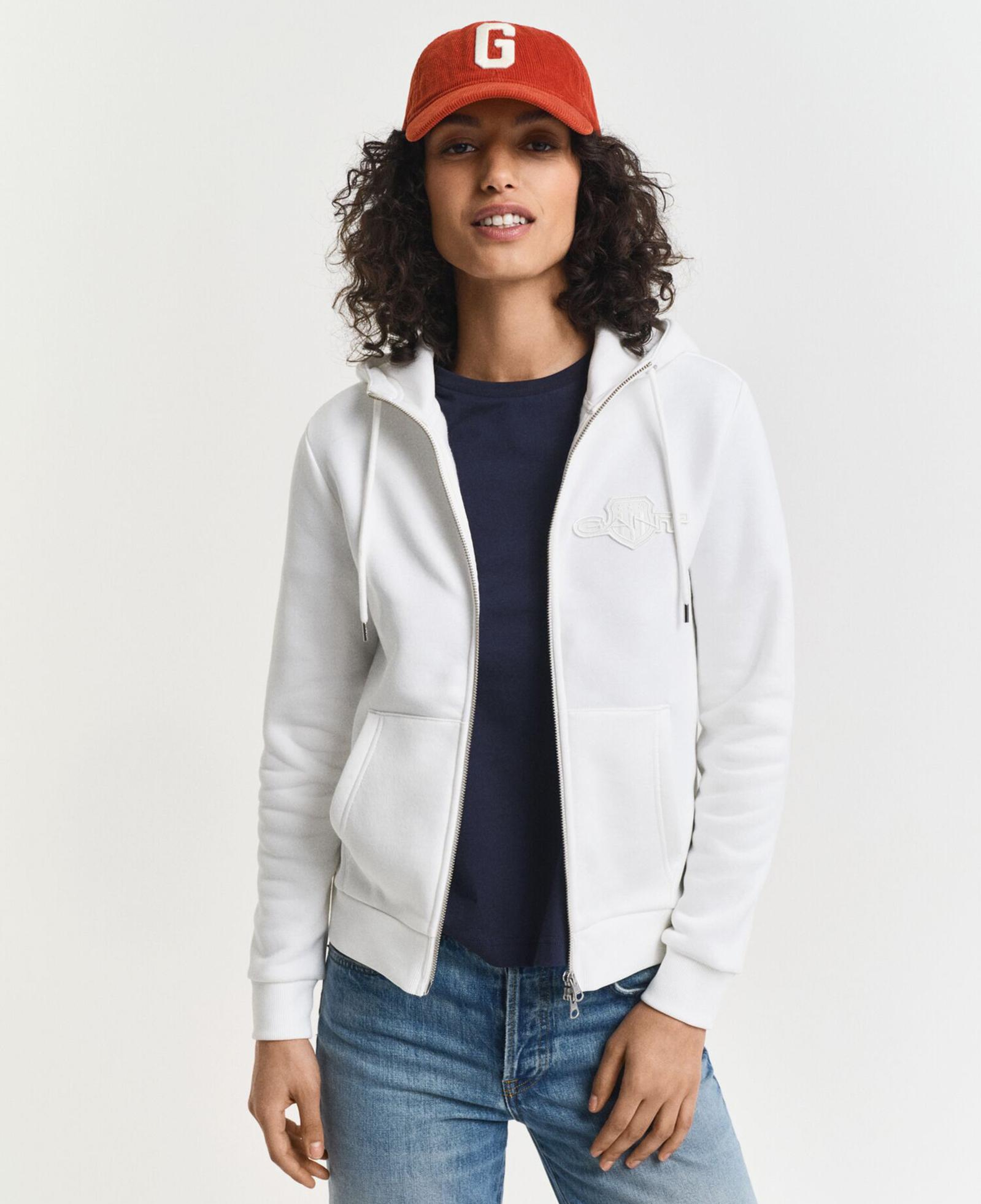 GANT Kadın Beyaz Regular Fit Kapüşonlu Fermuarlıı Sweatshirt