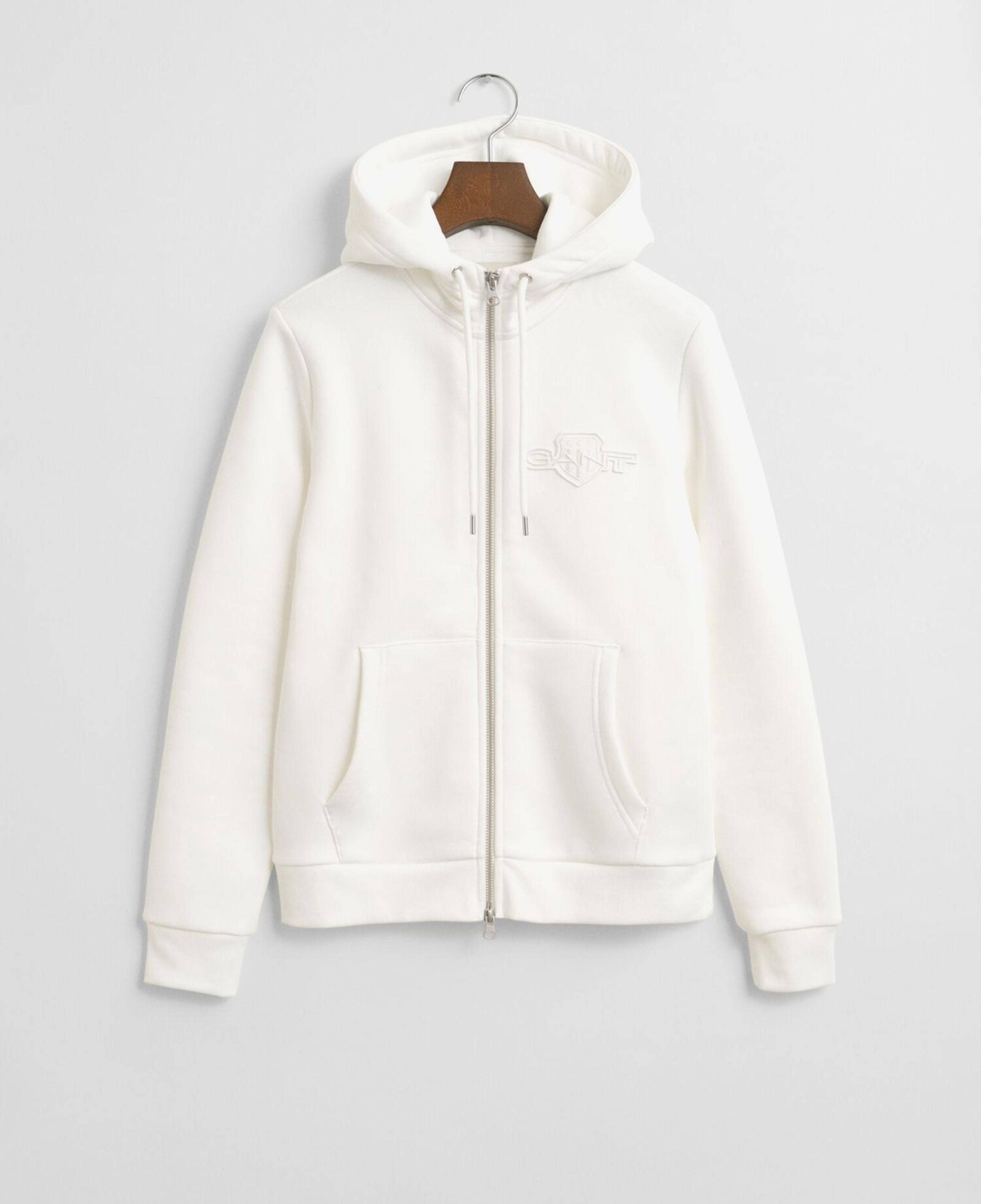 GANT Kadın Beyaz Regular Fit Kapüşonlu Fermuarlıı Sweatshirt