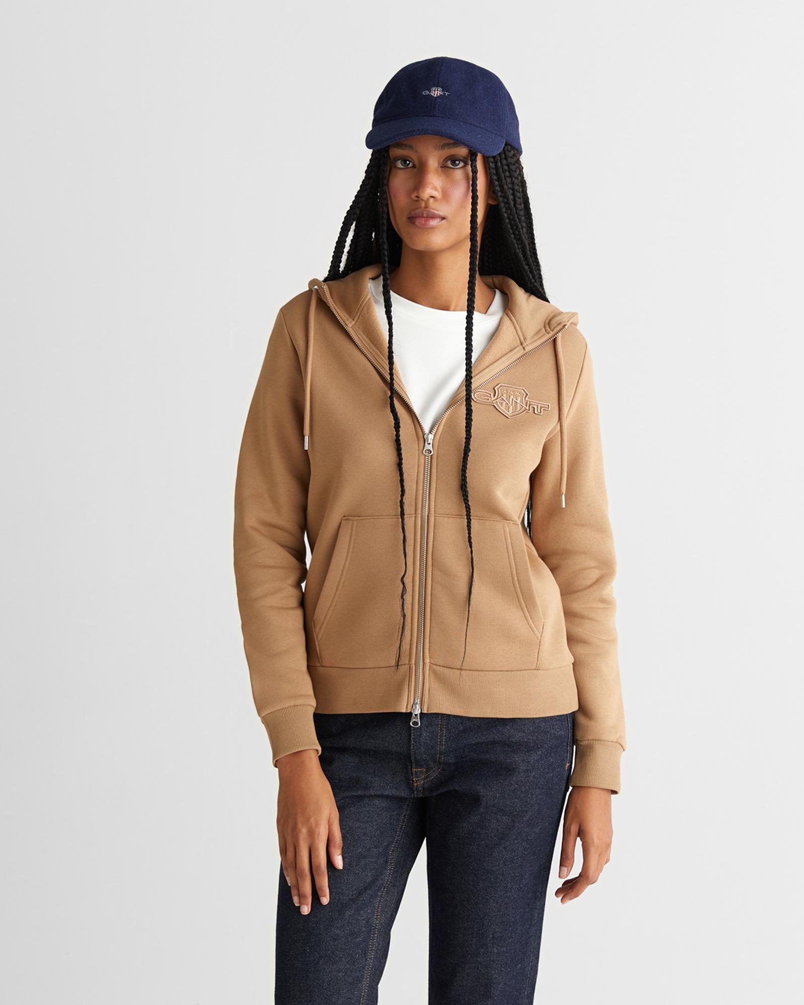 GANT Kadın Yeşil Regular Fit Kapüşonlu Fermuarlıı Sweatshirt