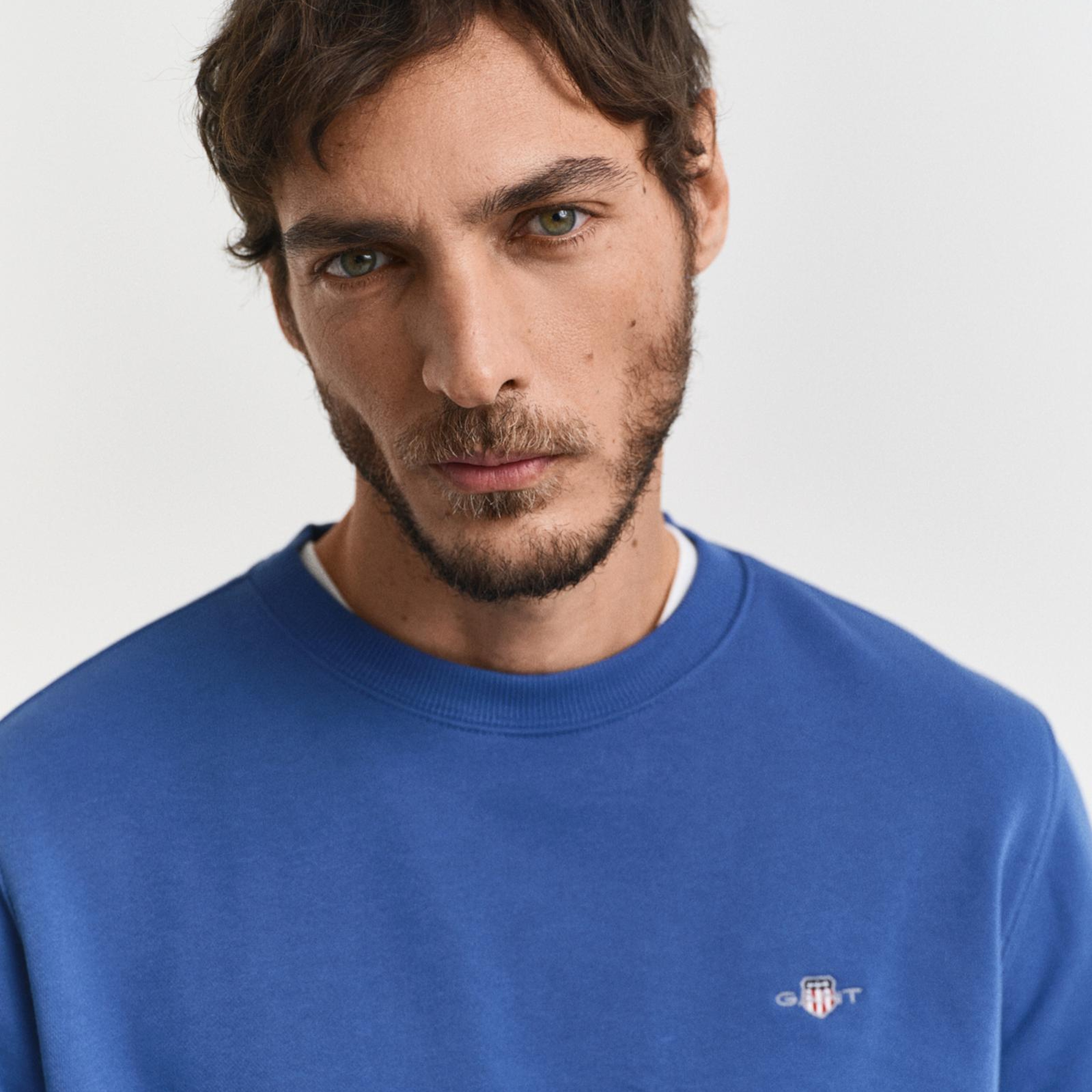 GANT Erkek Mavi Regular Fit Bisiklet Yaka Sweatshirt