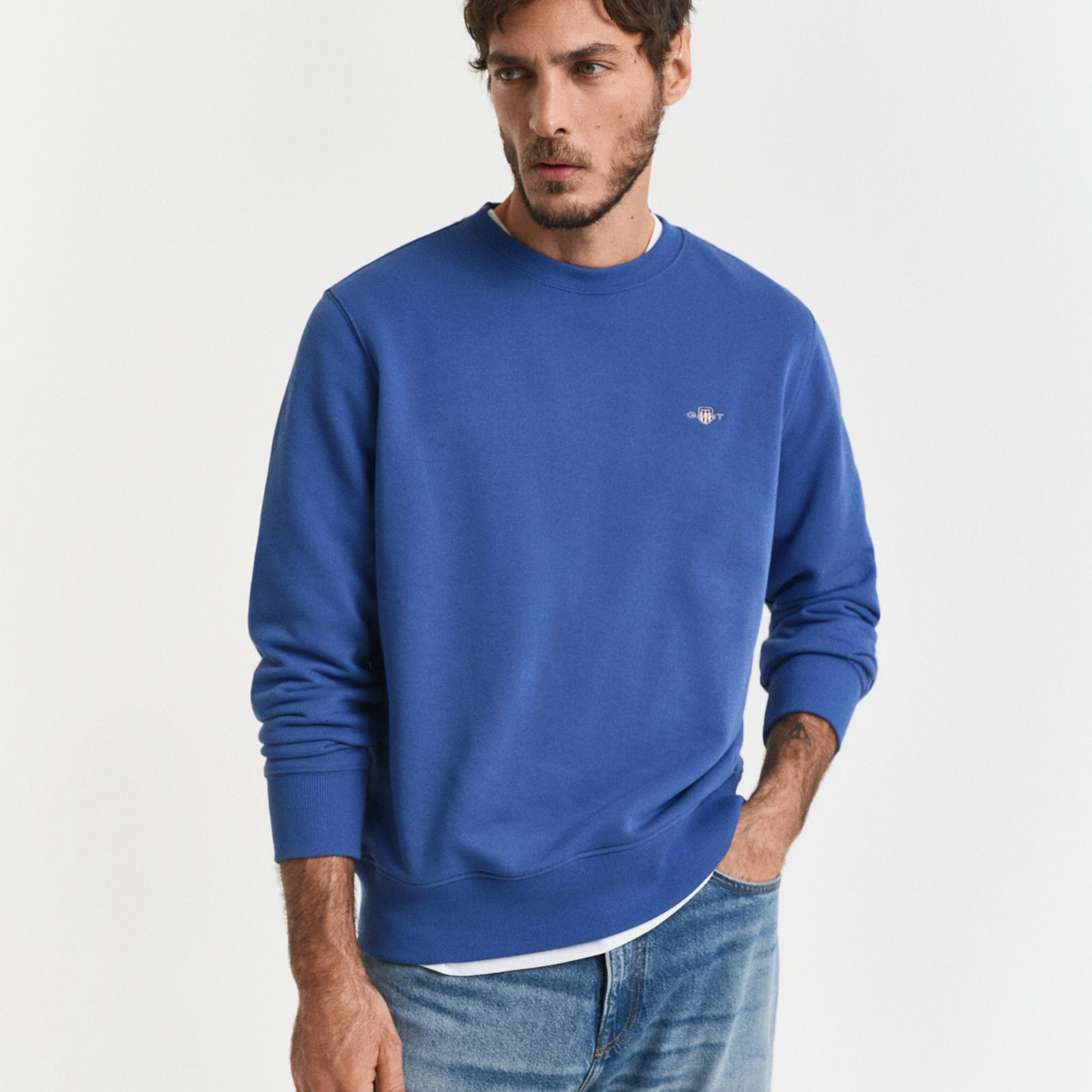 GANT Erkek Mavi Regular Fit Bisiklet Yaka Sweatshirt