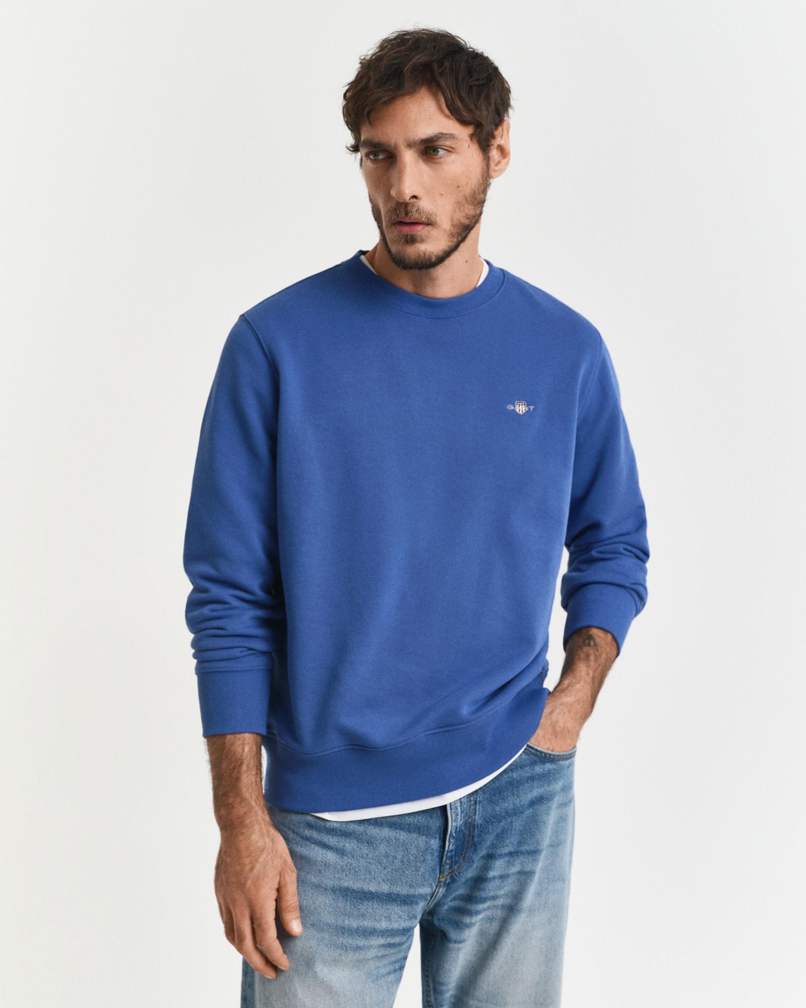 GANT Erkek Mavi Regular Fit Bisiklet Yaka Sweatshirt