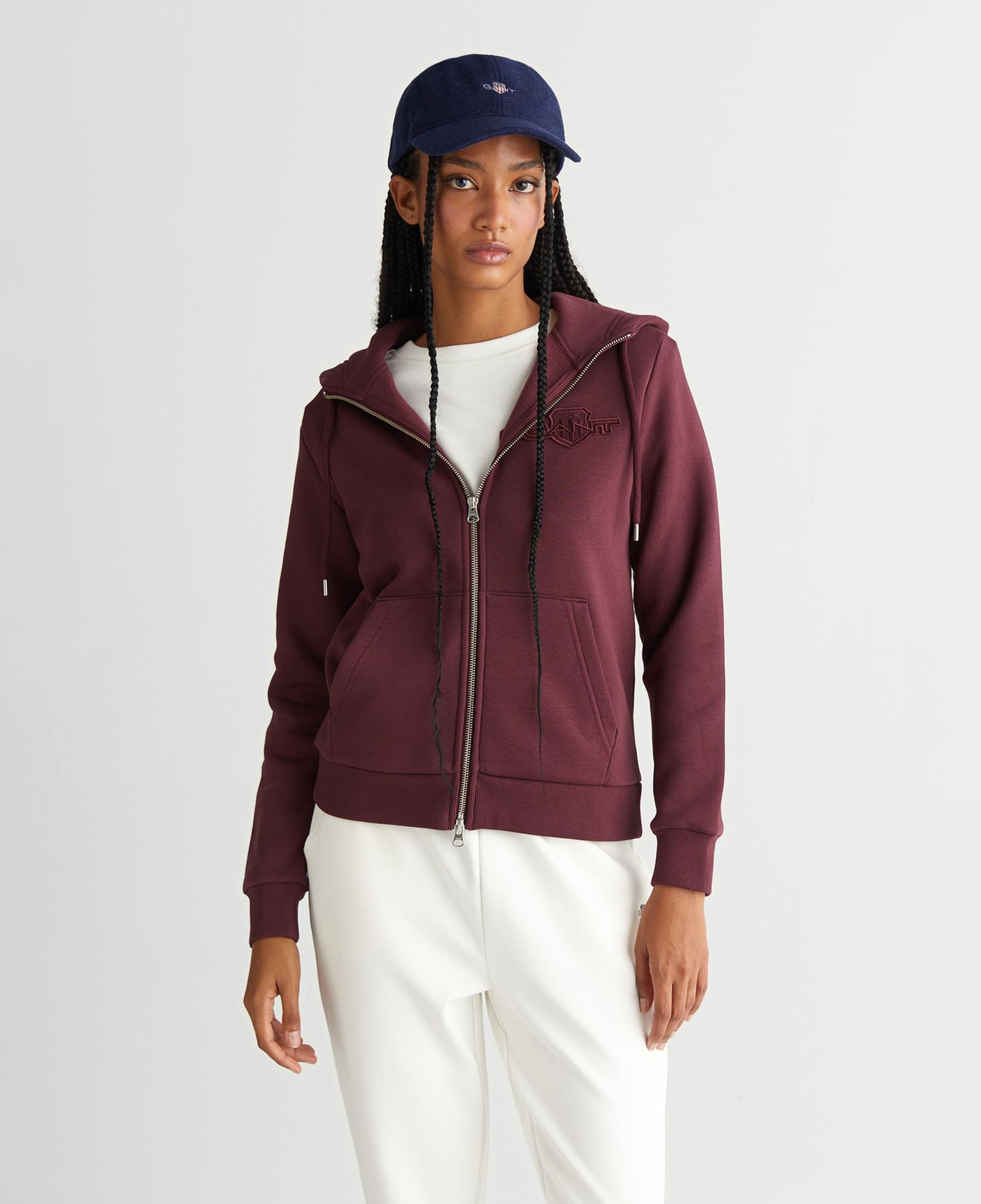 GANT Kadın Bordo Regular Fit Kapüşonlu Fermuarlıı Sweatshirt