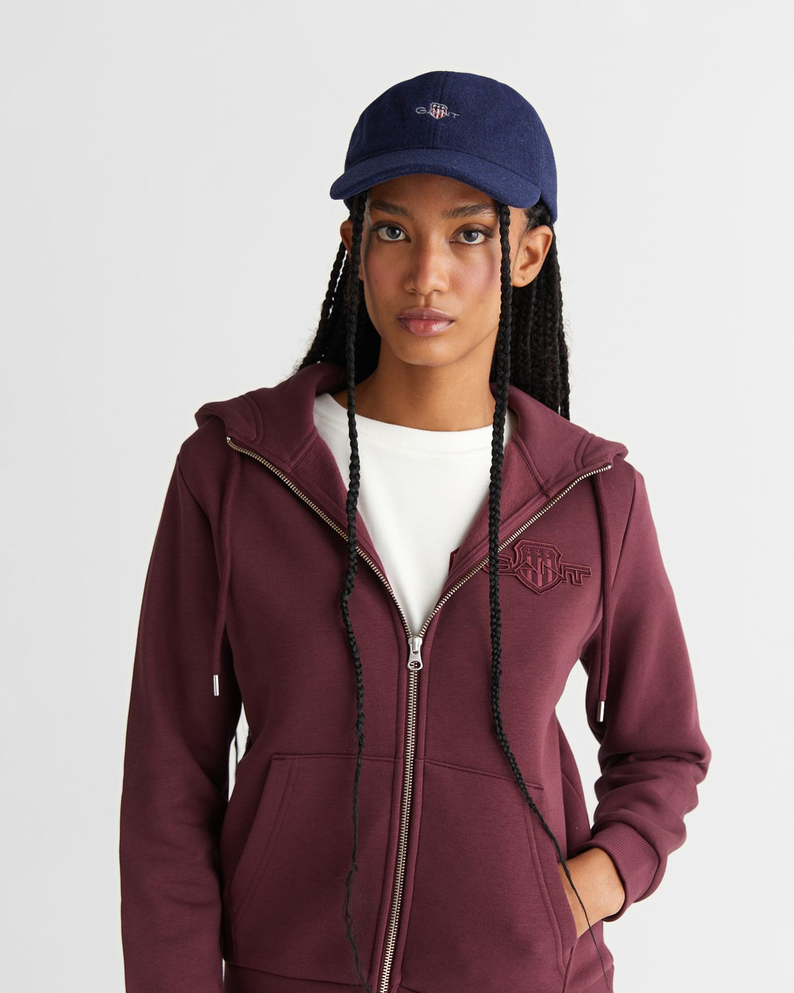 GANT Kadın Bordo Regular Fit Kapüşonlu Fermuarlıı Sweatshirt