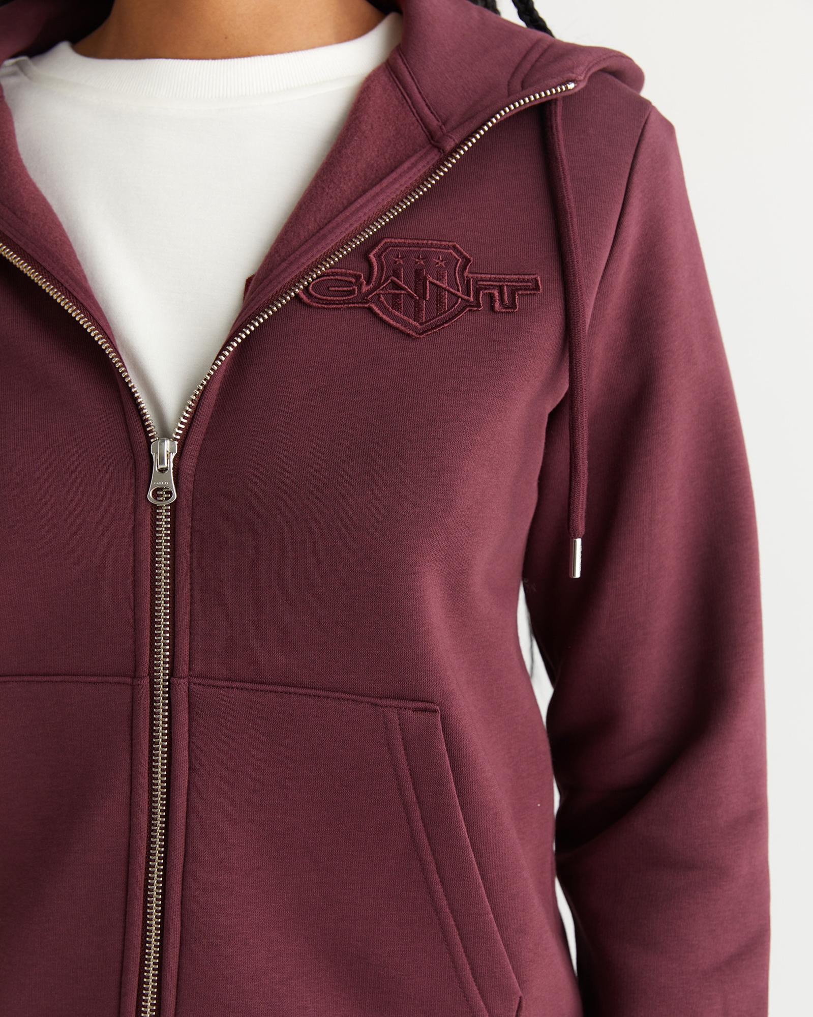 GANT Kadın Bordo Regular Fit Kapüşonlu Fermuarlıı Sweatshirt