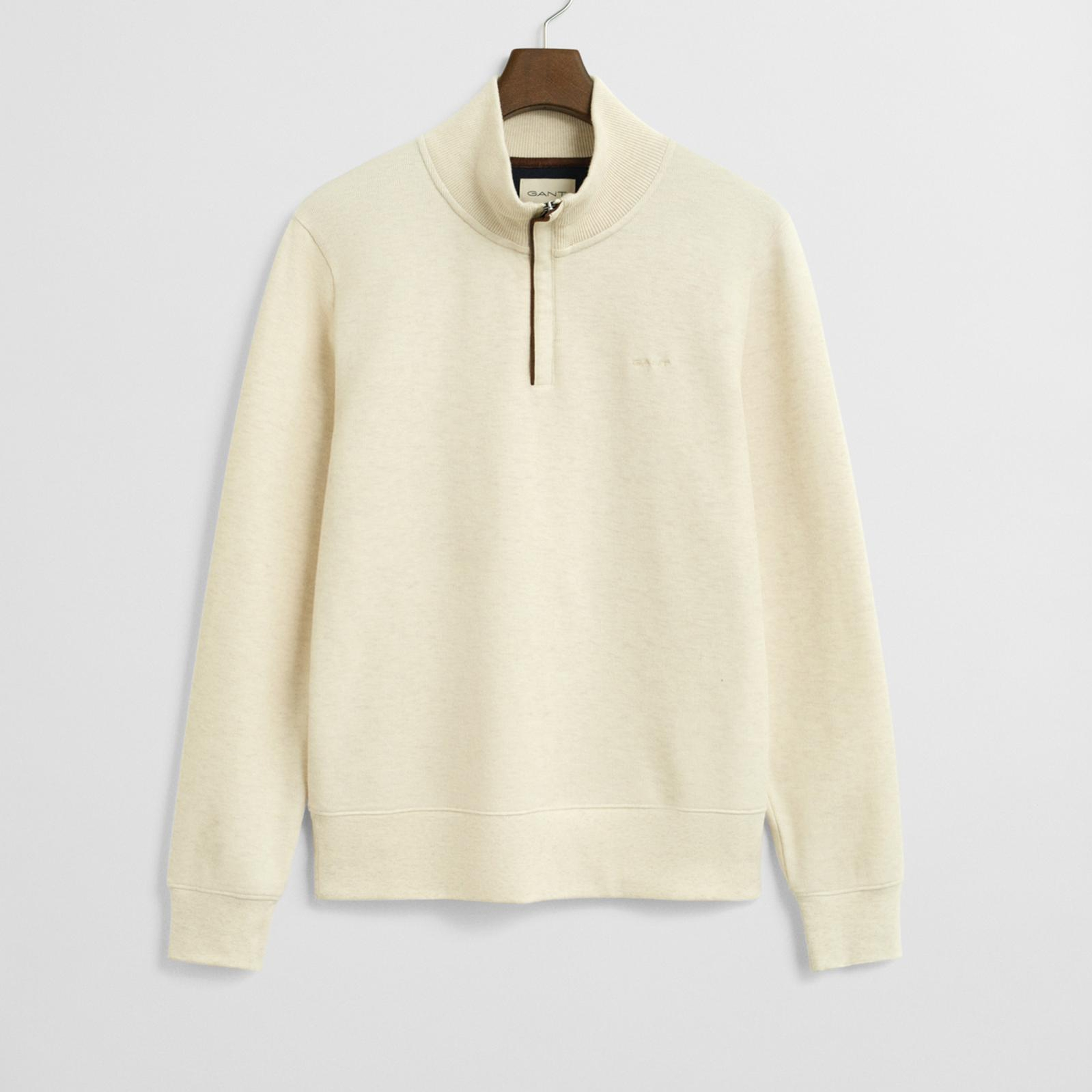 GANT Erkek Krem Regular Fit Yarım Fermuarlı Sweatshirt