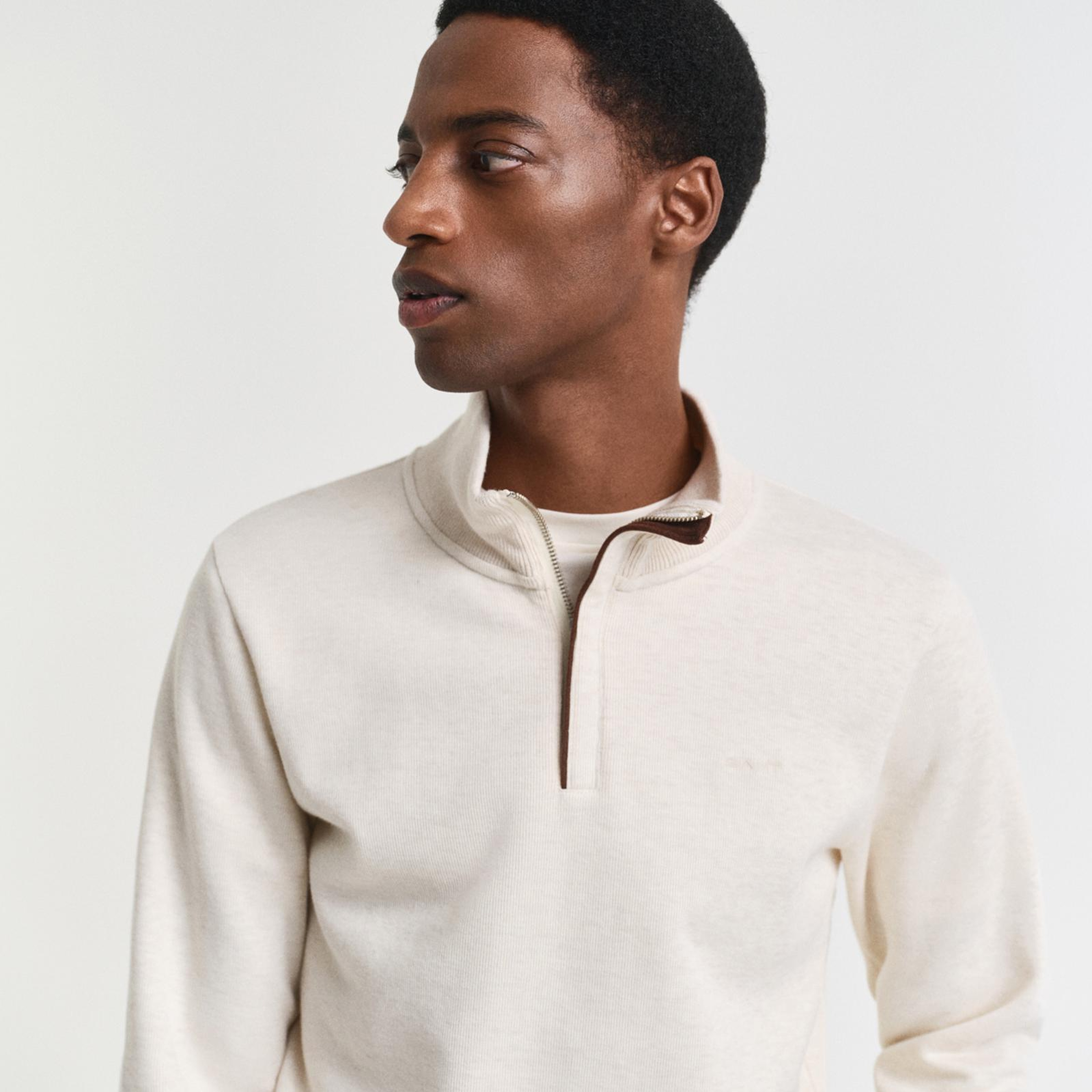 GANT Erkek Krem Regular Fit Yarım Fermuarlı Sweatshirt