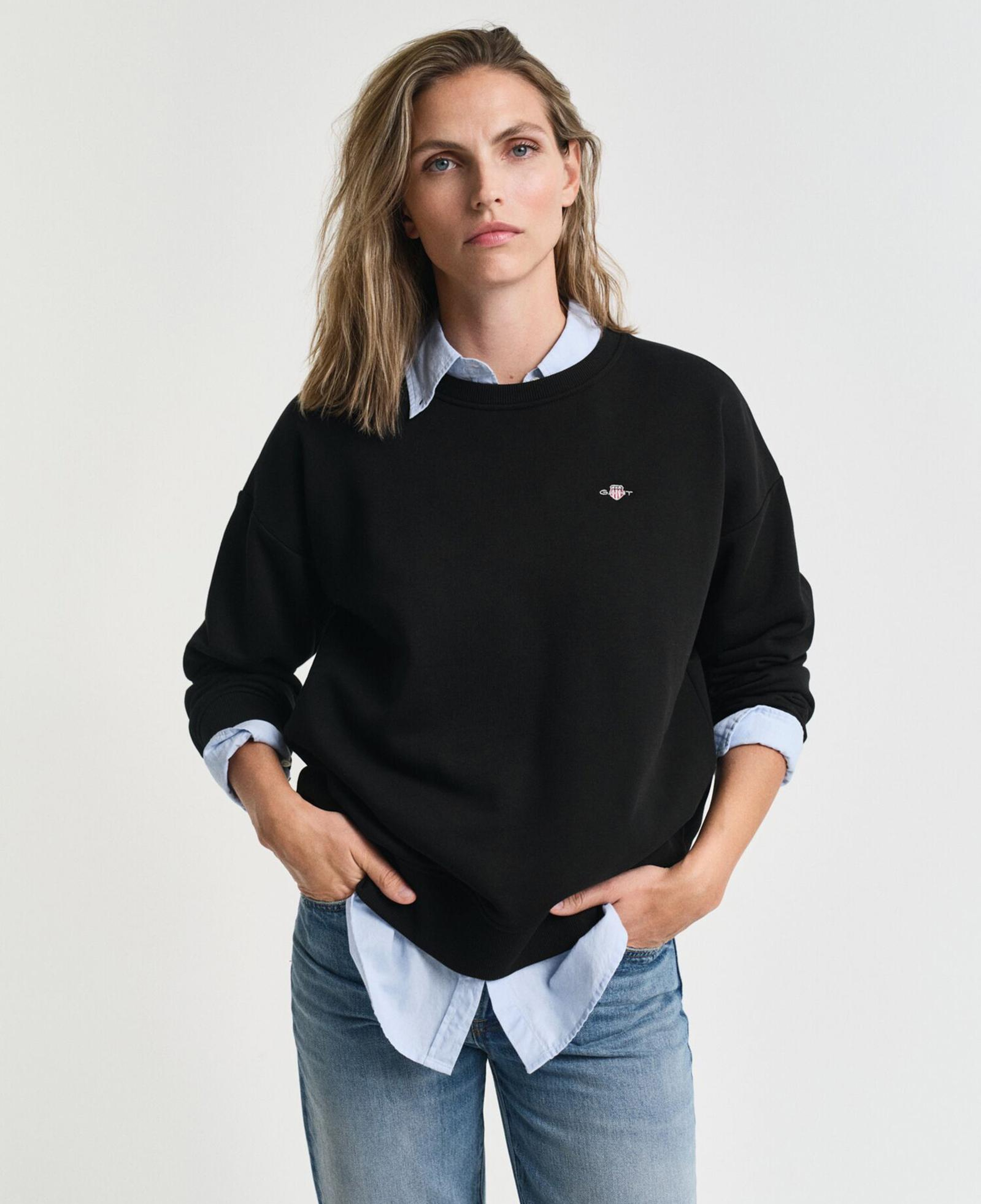 GANT Kadın Siyah Relaxed Fit Bisiklet Yaka Sweatshirt