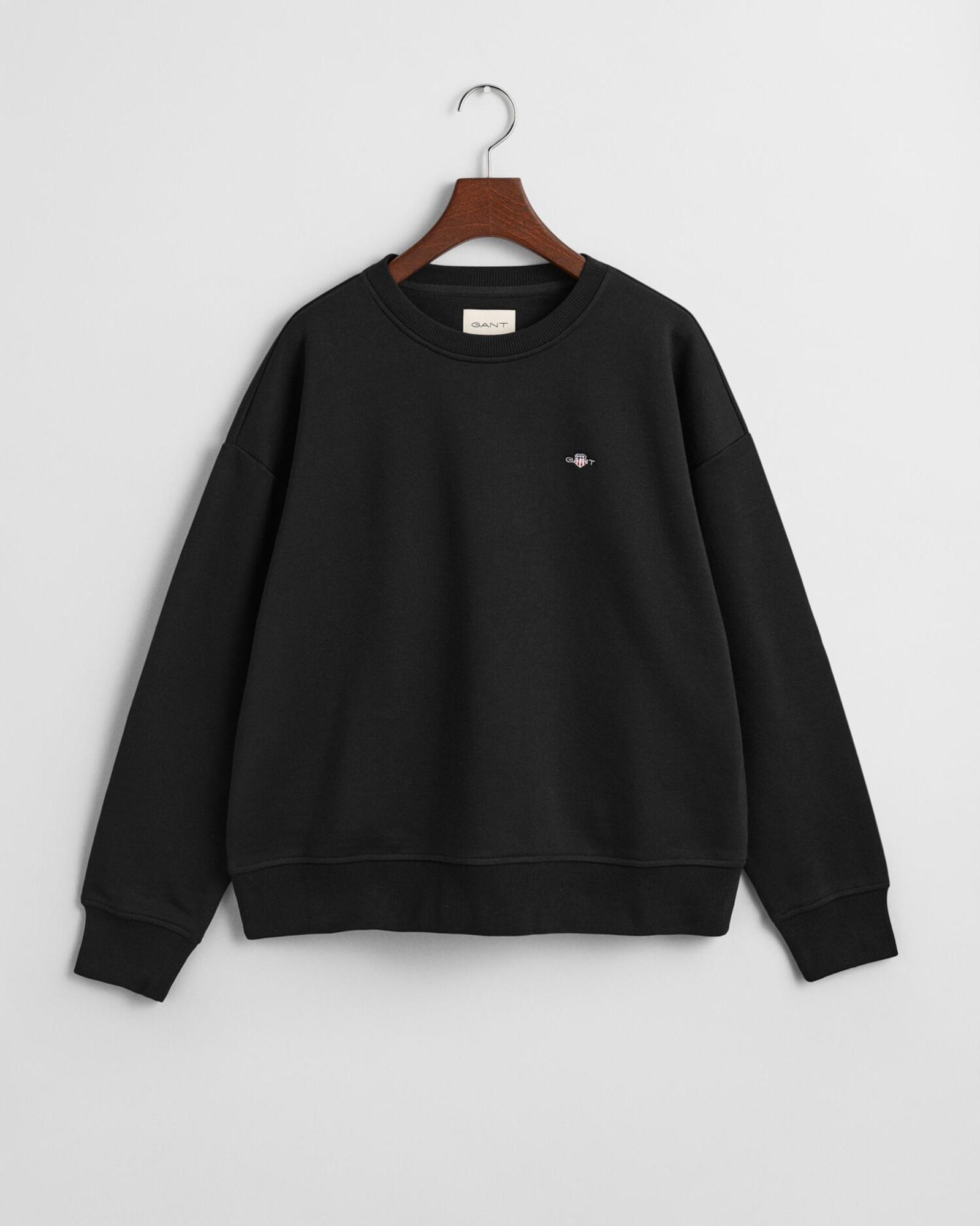 GANT Kadın Siyah Relaxed Fit Bisiklet Yaka Sweatshirt