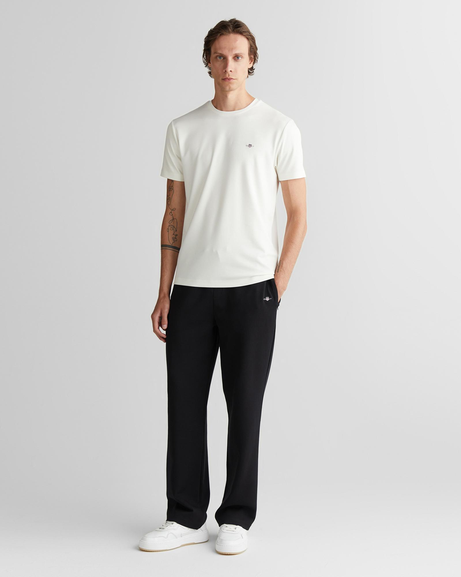 GANT Erkek Beyaz Regular Fit Bisiklet Yaka T-Shirt