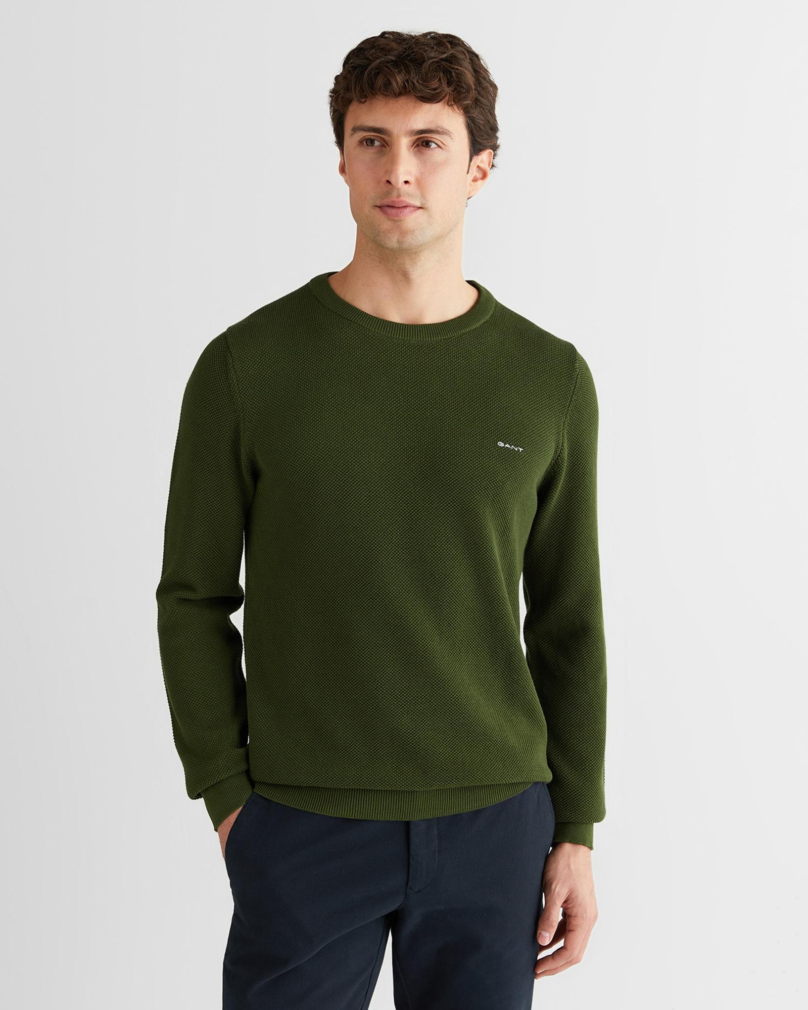 GANT Erkek Haki Regular Fit Bisiklet Yaka Triko