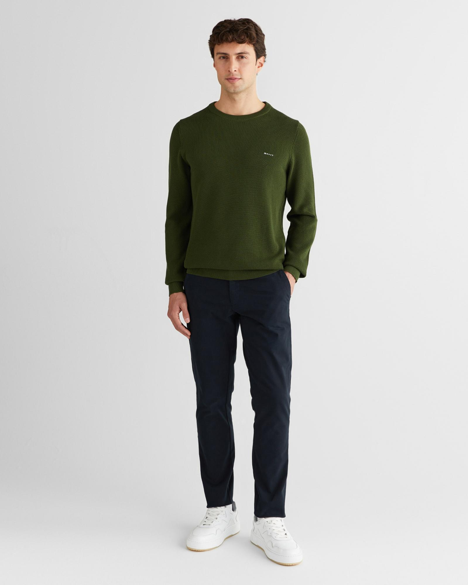 GANT Erkek Haki Regular Fit Bisiklet Yaka Triko