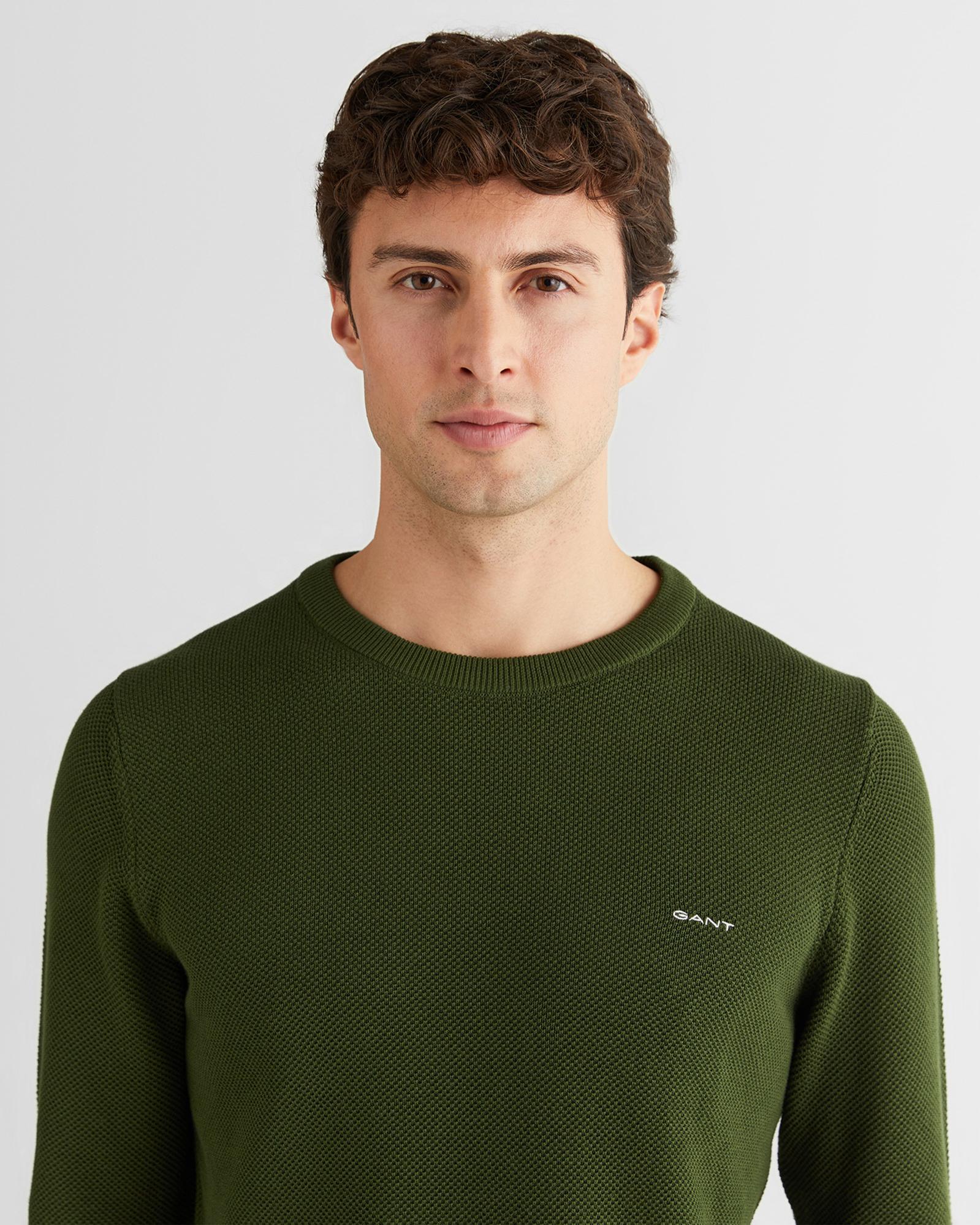 GANT Erkek Haki Regular Fit Bisiklet Yaka Triko