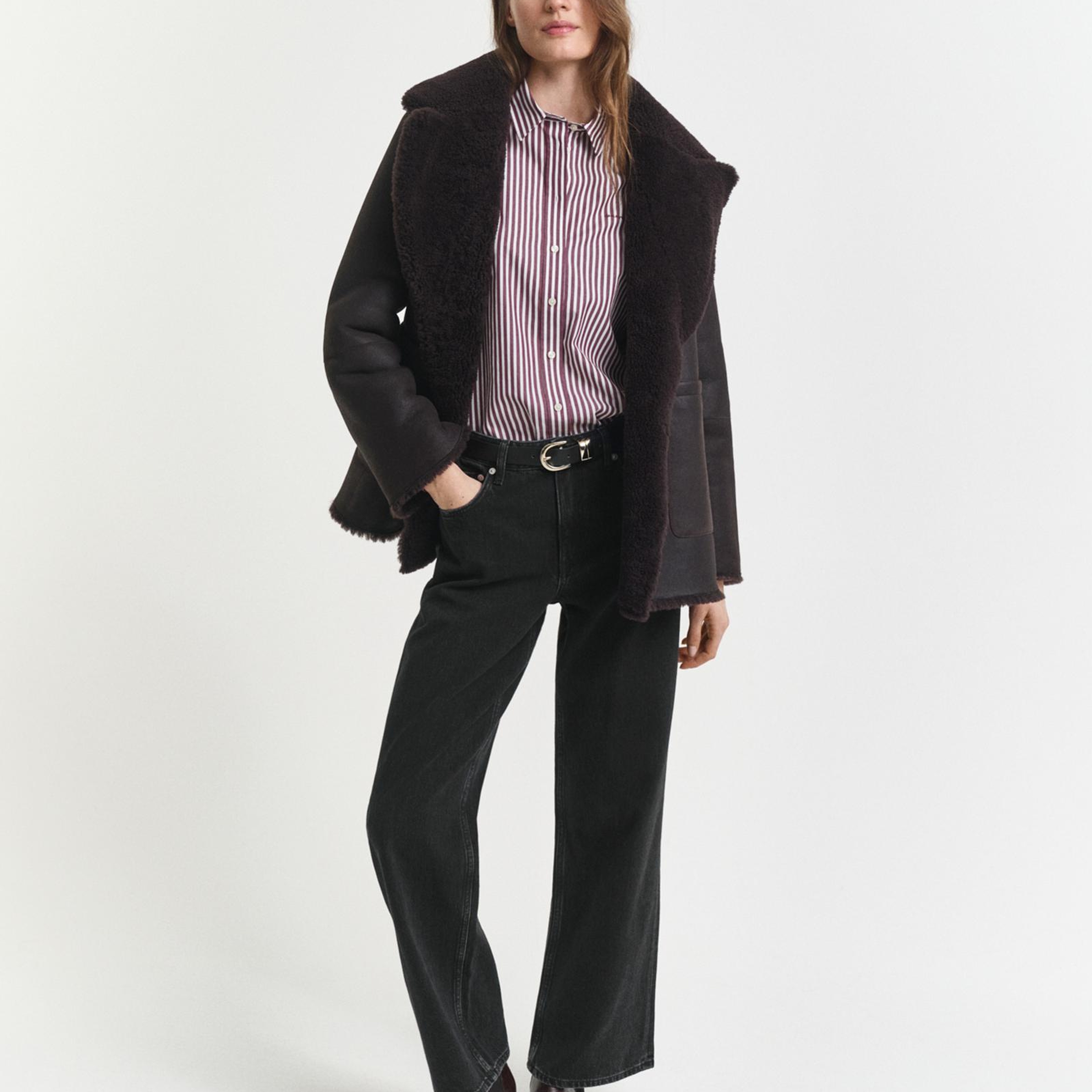 GANT Kadın Bordo Regular Fit Klasik Yaka Çizgili Gömlek