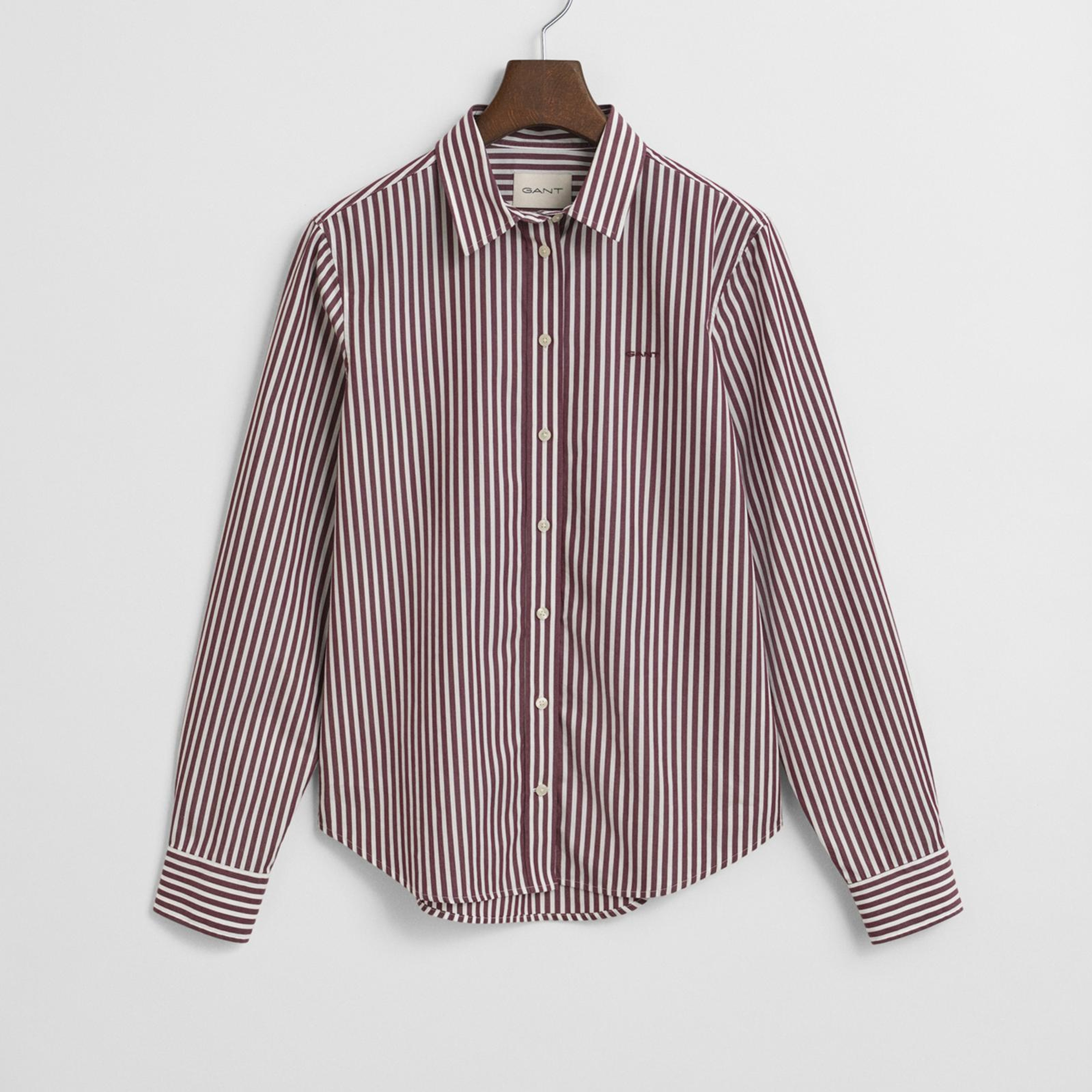 GANT Kadın Bordo Regular Fit Klasik Yaka Çizgili Gömlek