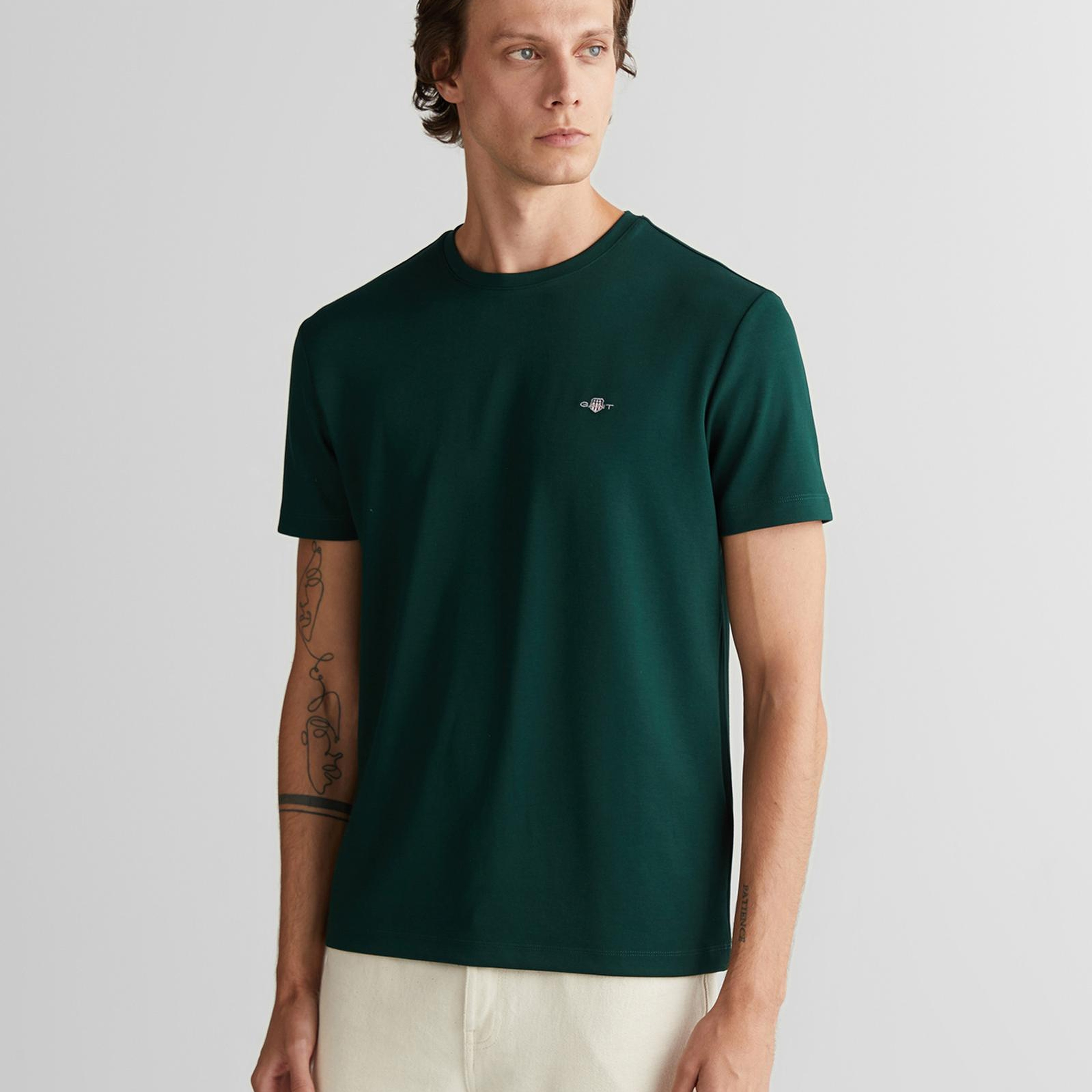 GANT Erkek Yeşil Regular Fit Bisiklet Yaka T-Shirt