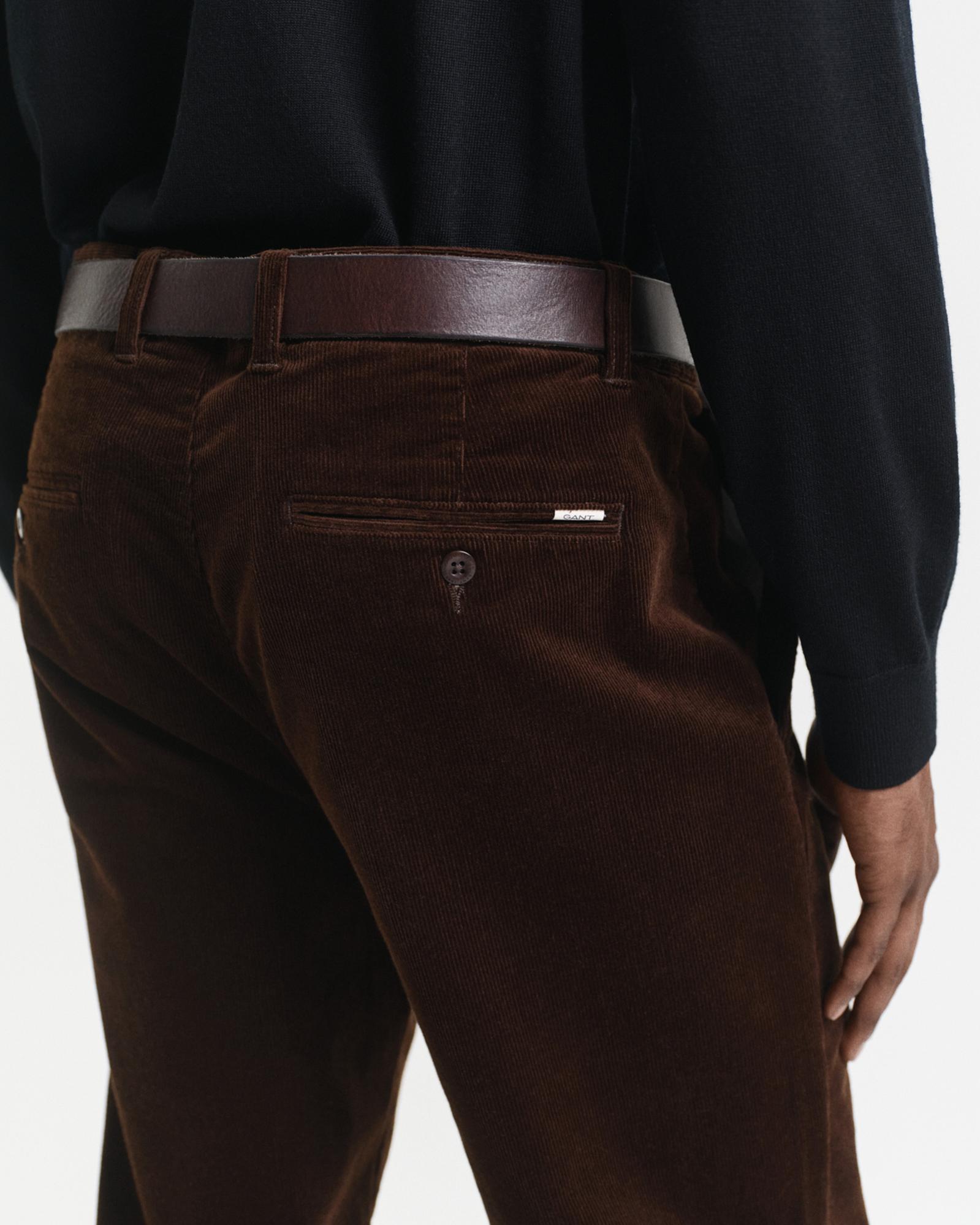GANT Erkek Kahverengi Regular Fit Cord Chino Pantolon