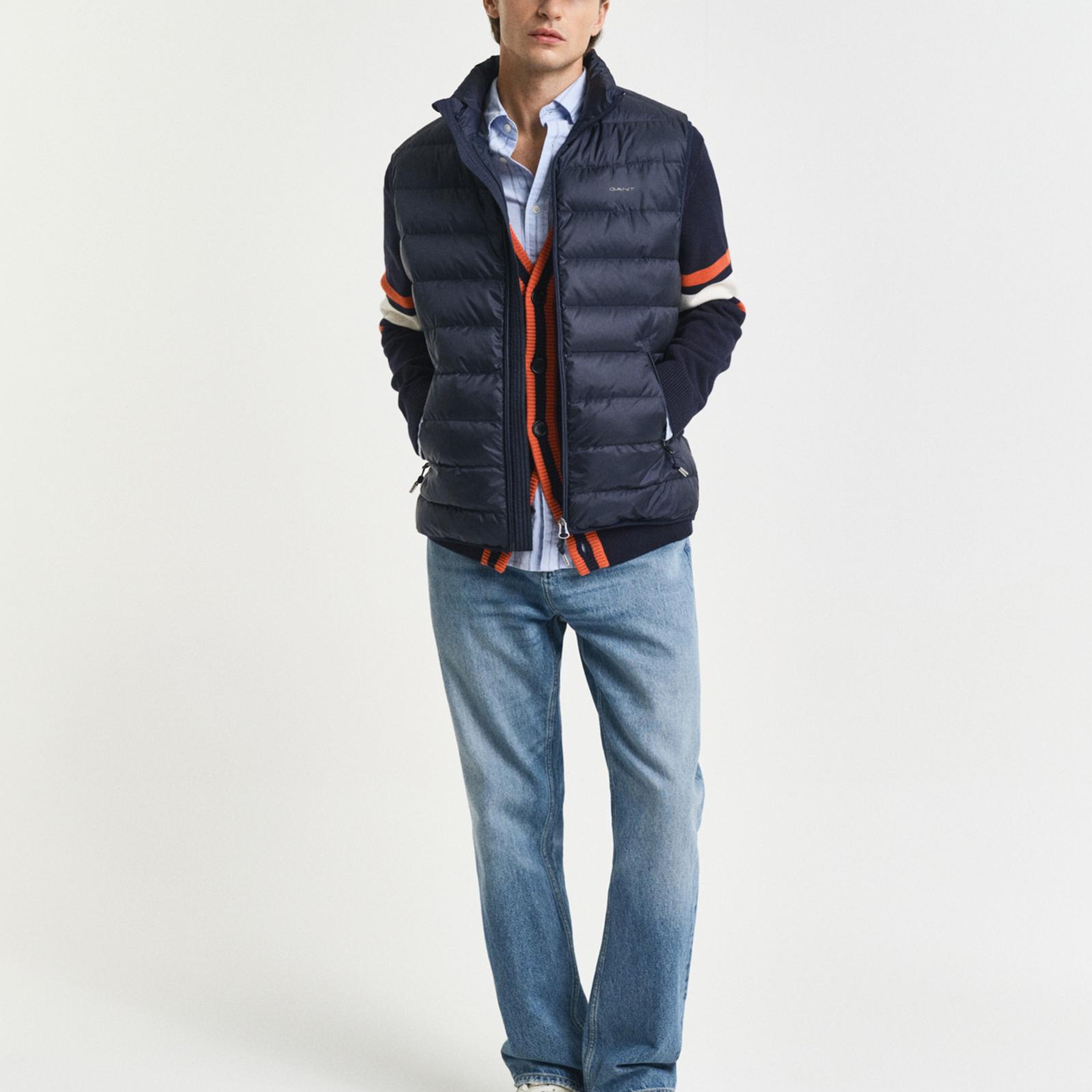 GANT Erkek Lacivert Regular Fit Dik Yaka Kaz Tüyü Yelek