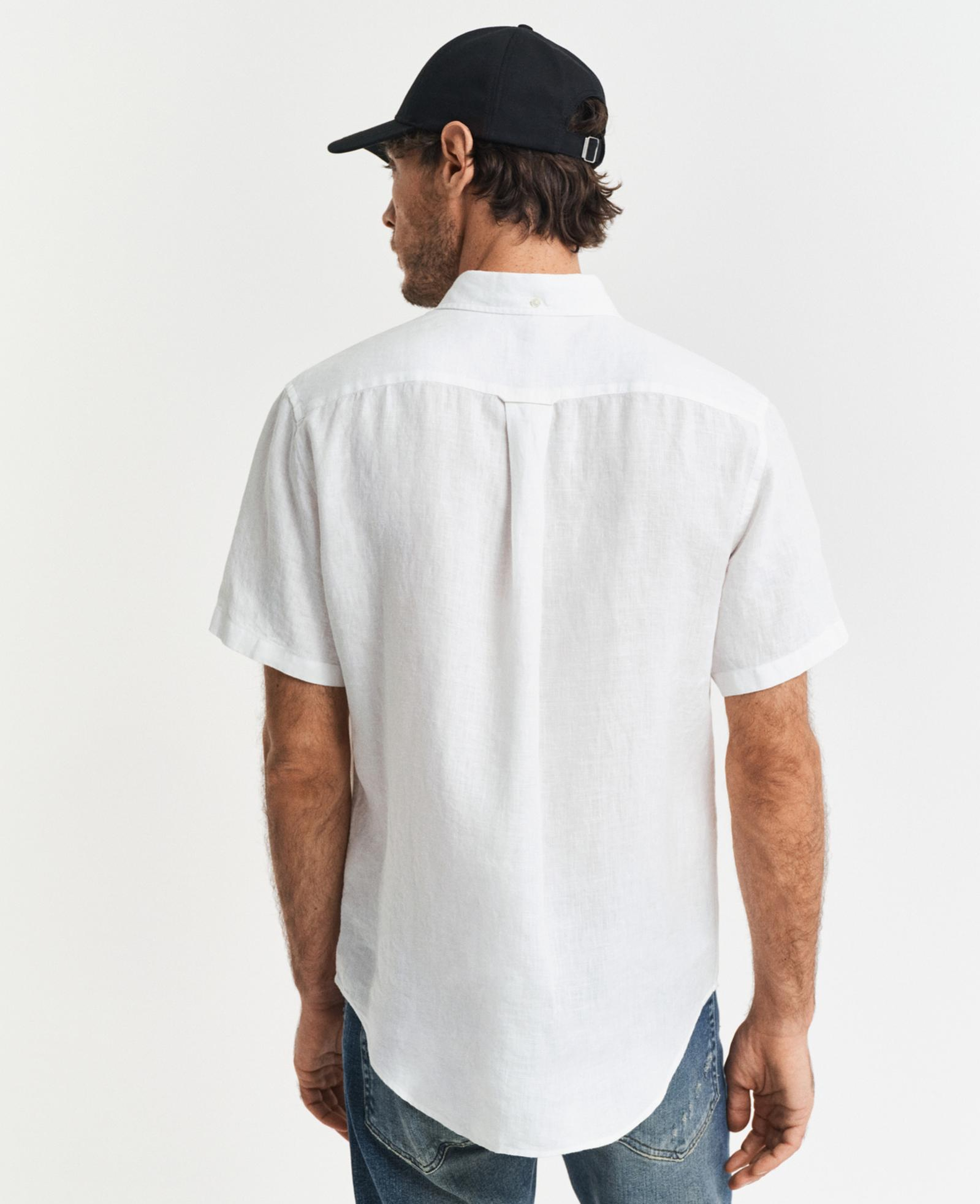 GANT Erkek Beyaz Regular Fit Düğmeli Yaka Keten Gömlek