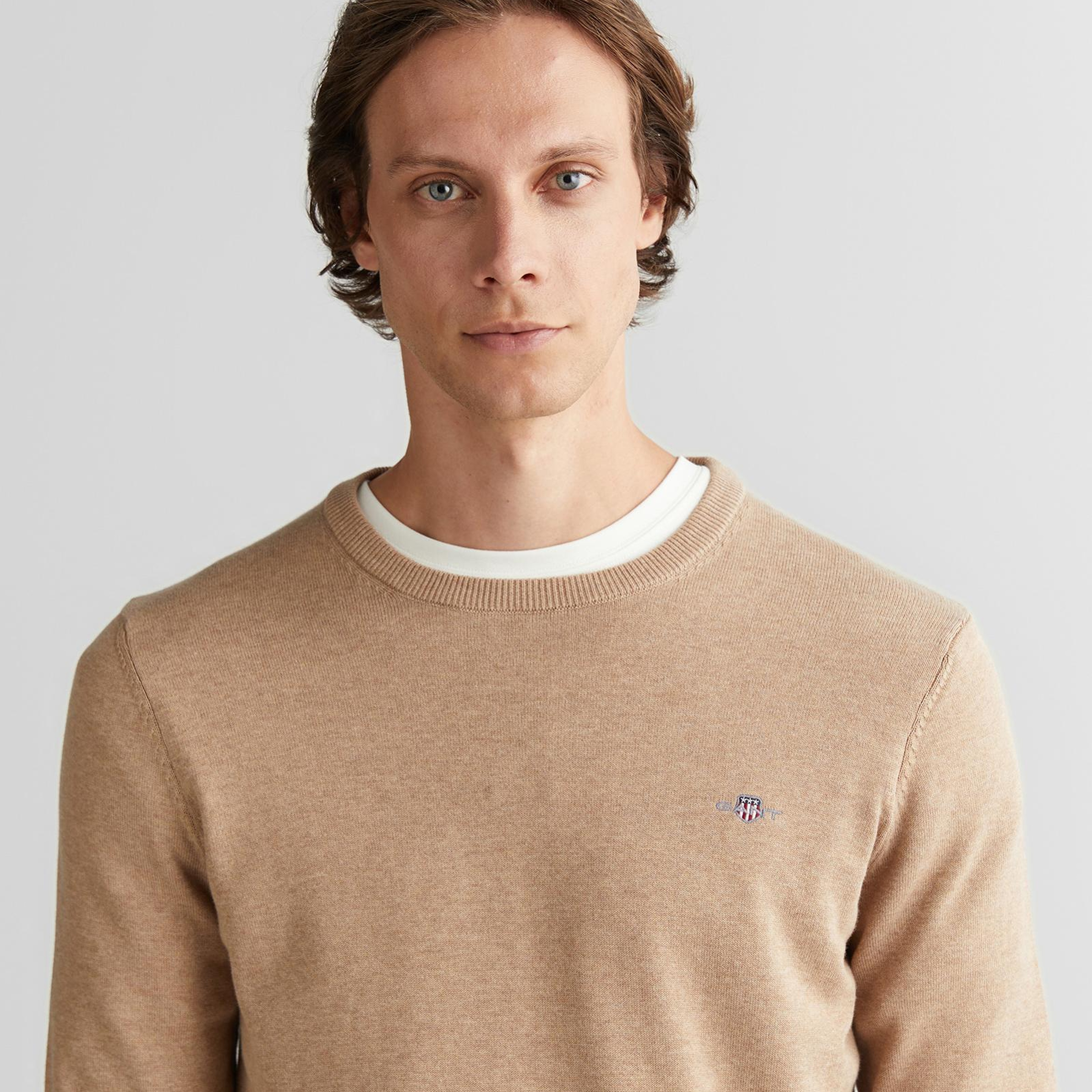 GANT Erkek Bej Regular Fit Bisiklet Yaka Kazak