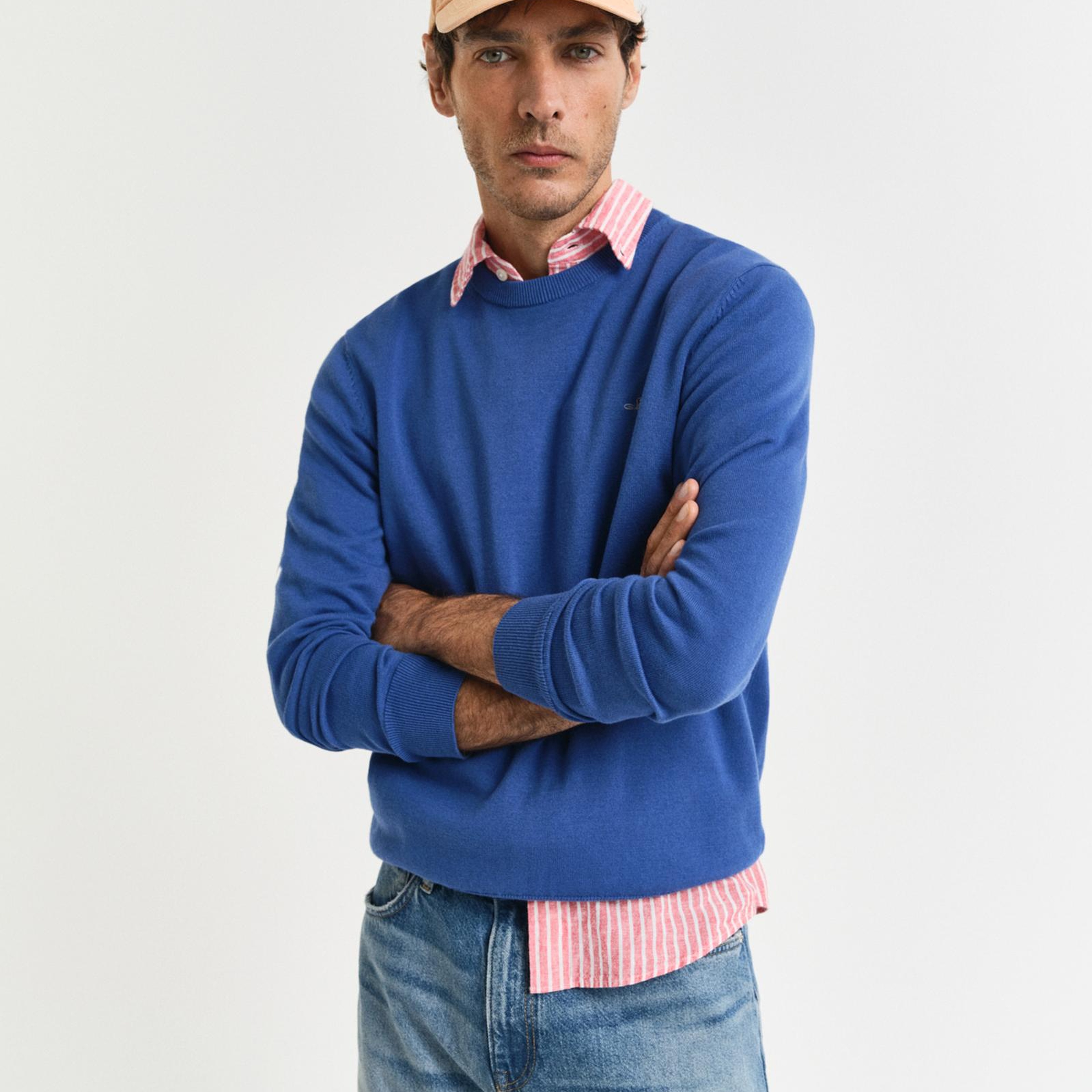 GANT Erkek Mavi Regular Fit Bisiklet Yaka Kazak