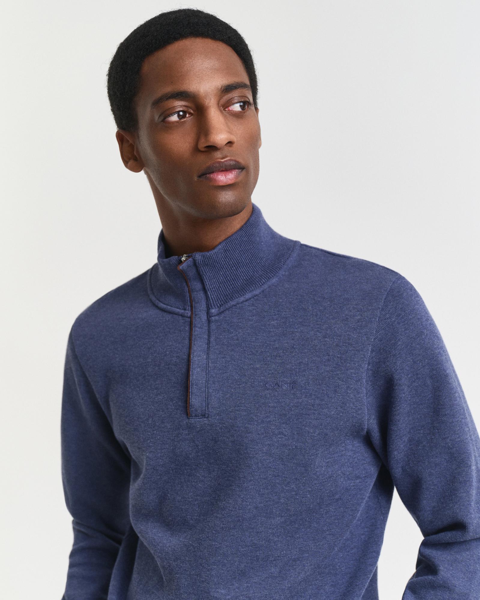 GANT Erkek Mavi Regular Fit Yarım Fermuarlı Sweatshirt