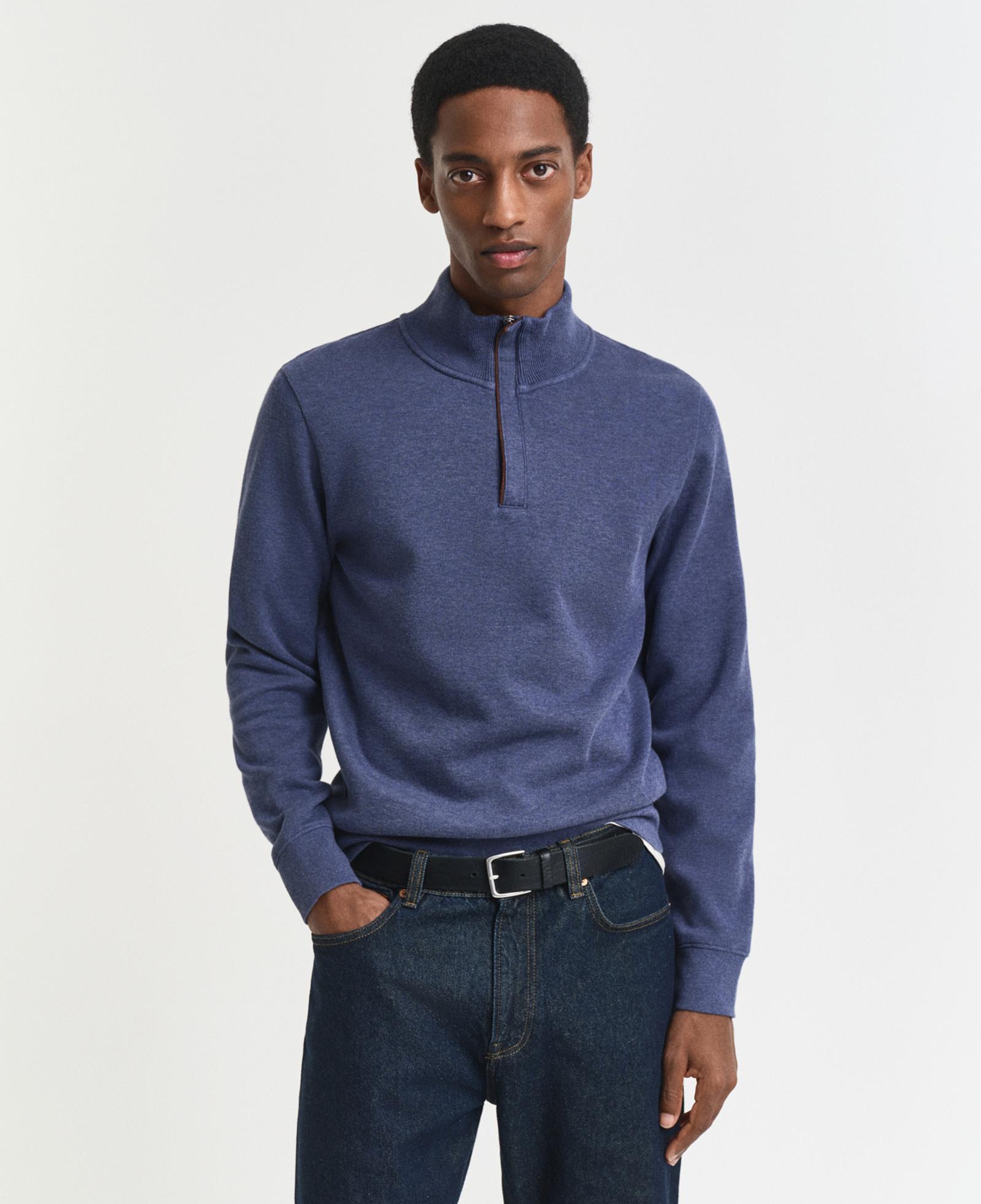 GANT Erkek Mavi Regular Fit Yarım Fermuarlı Sweatshirt