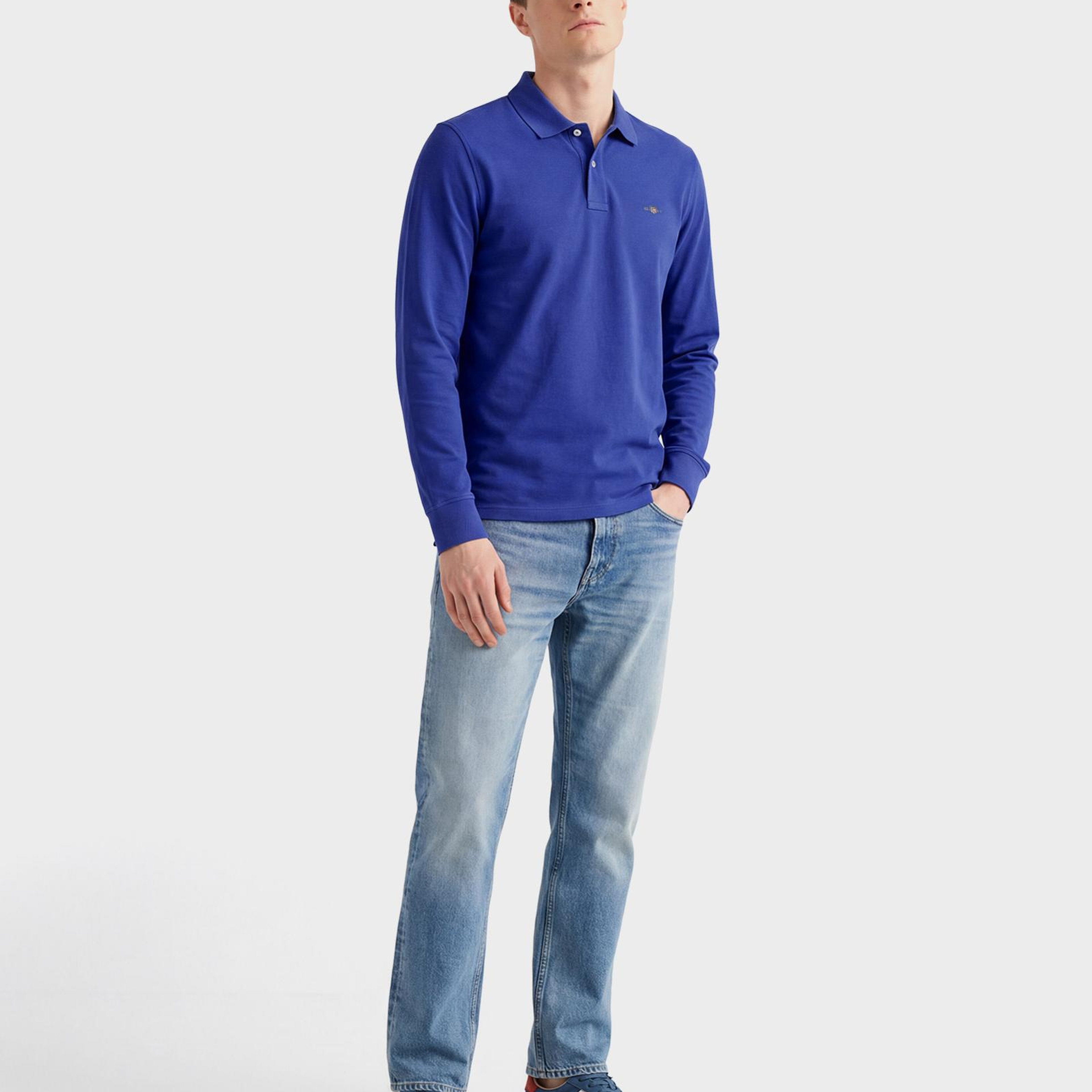 GANT Erkek Mavi Regular Fit Uzun Kollu Polo