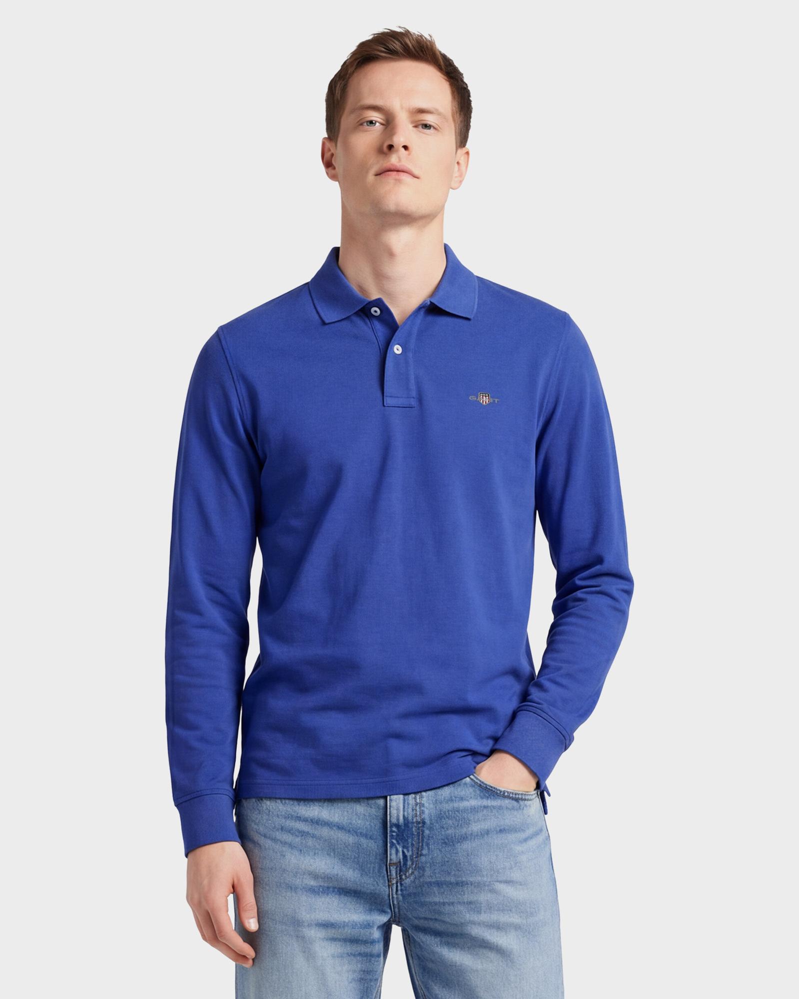 GANT Erkek Mavi Regular Fit Uzun Kollu Polo