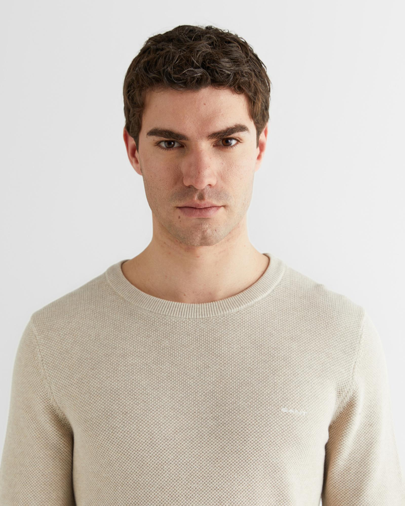 GANT Erkek Bej Regular Fit Bisiklet Yaka Triko