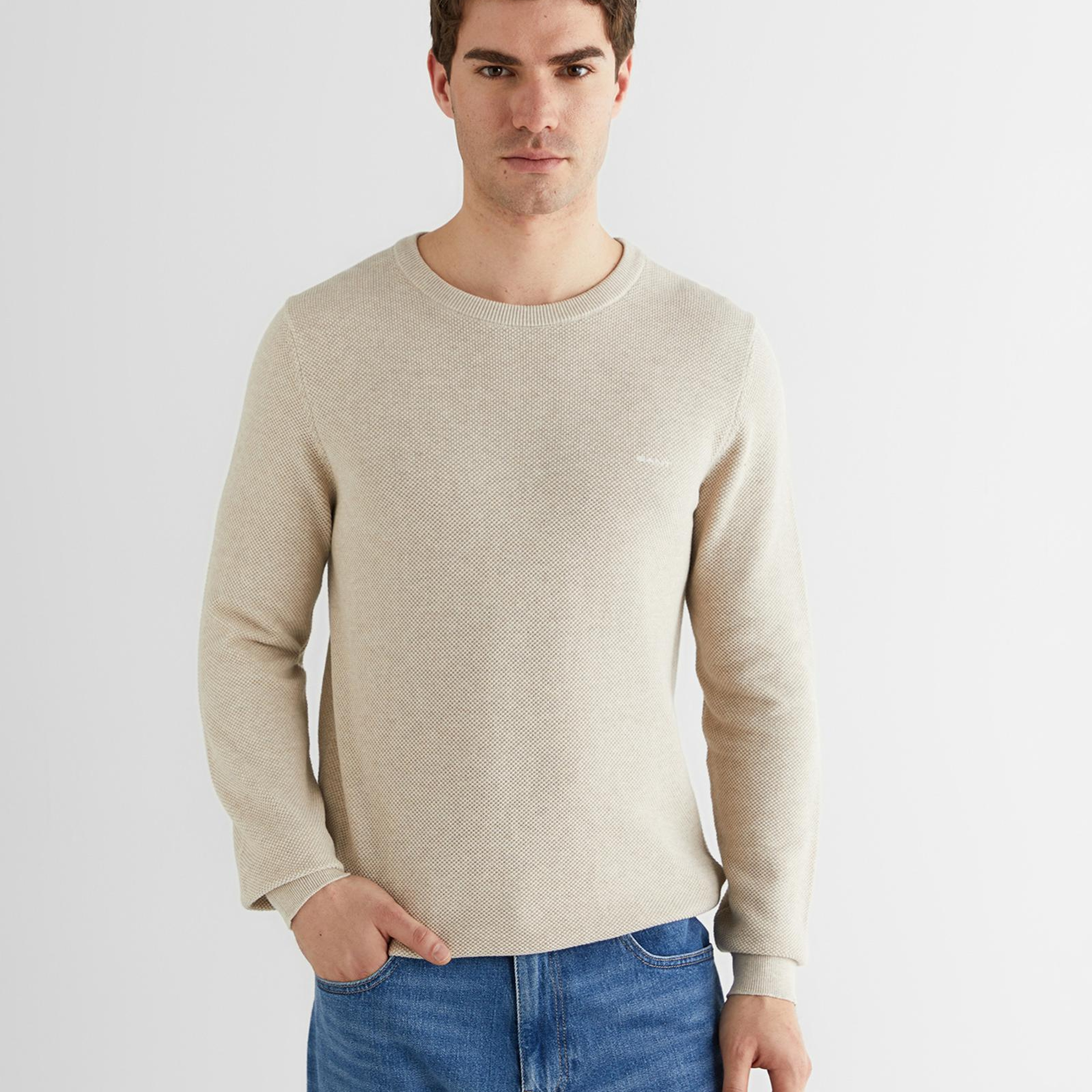 GANT Erkek Bej Regular Fit Bisiklet Yaka Triko