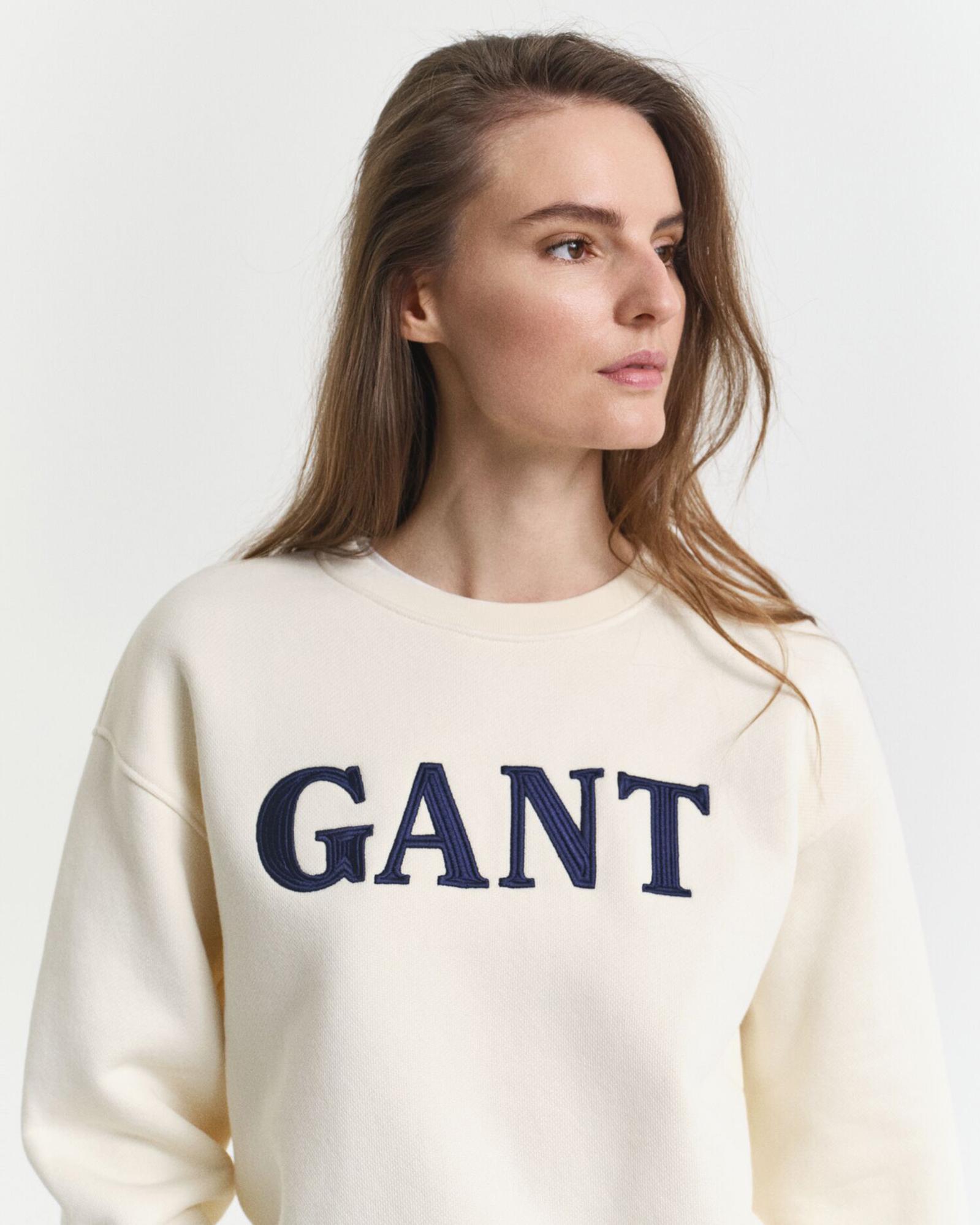 GANT Kadın Krem Relaxed Fit Bisiklet Yaka Sweatshirt