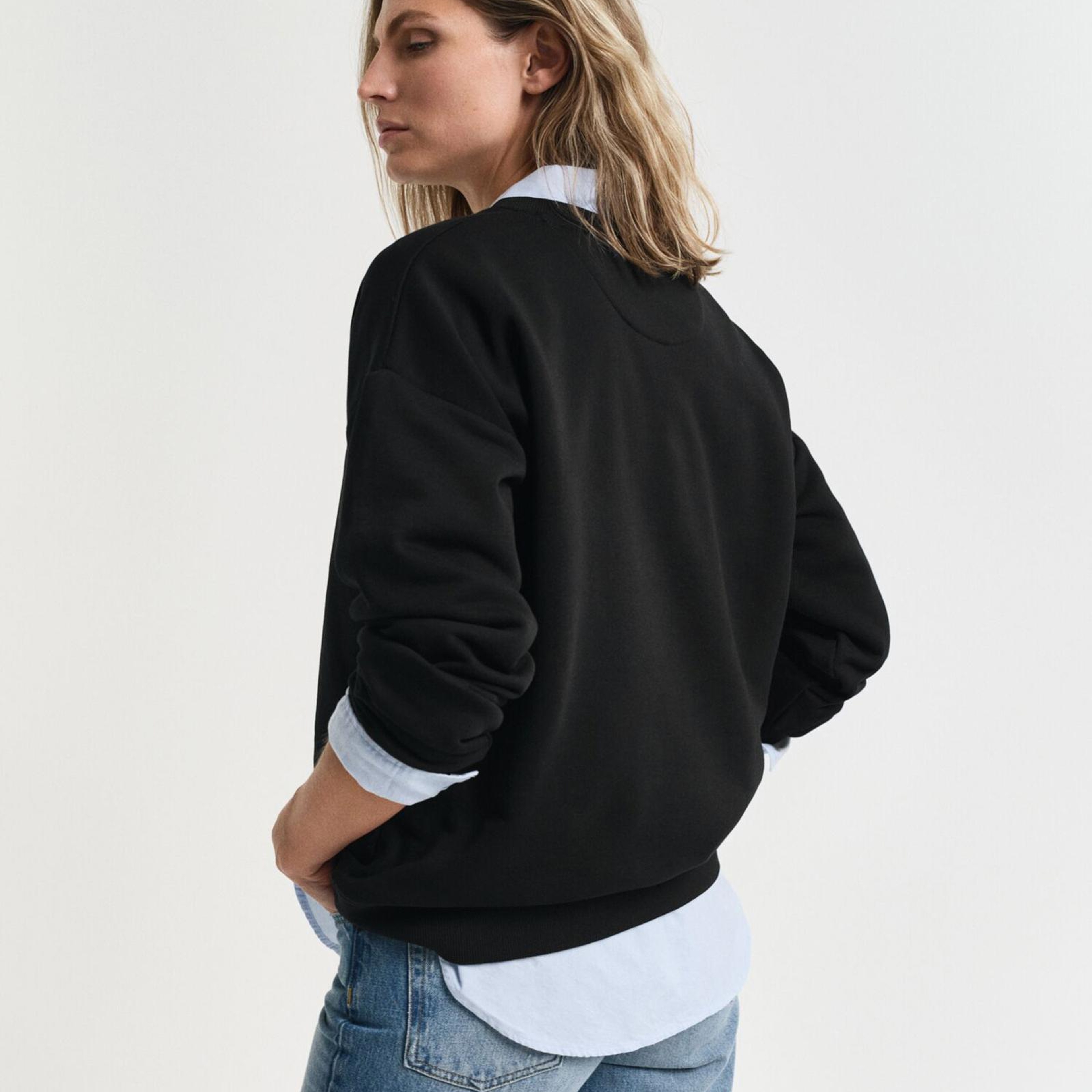 GANT Kadın Siyah Relaxed Fit Bisiklet Yaka Sweatshirt