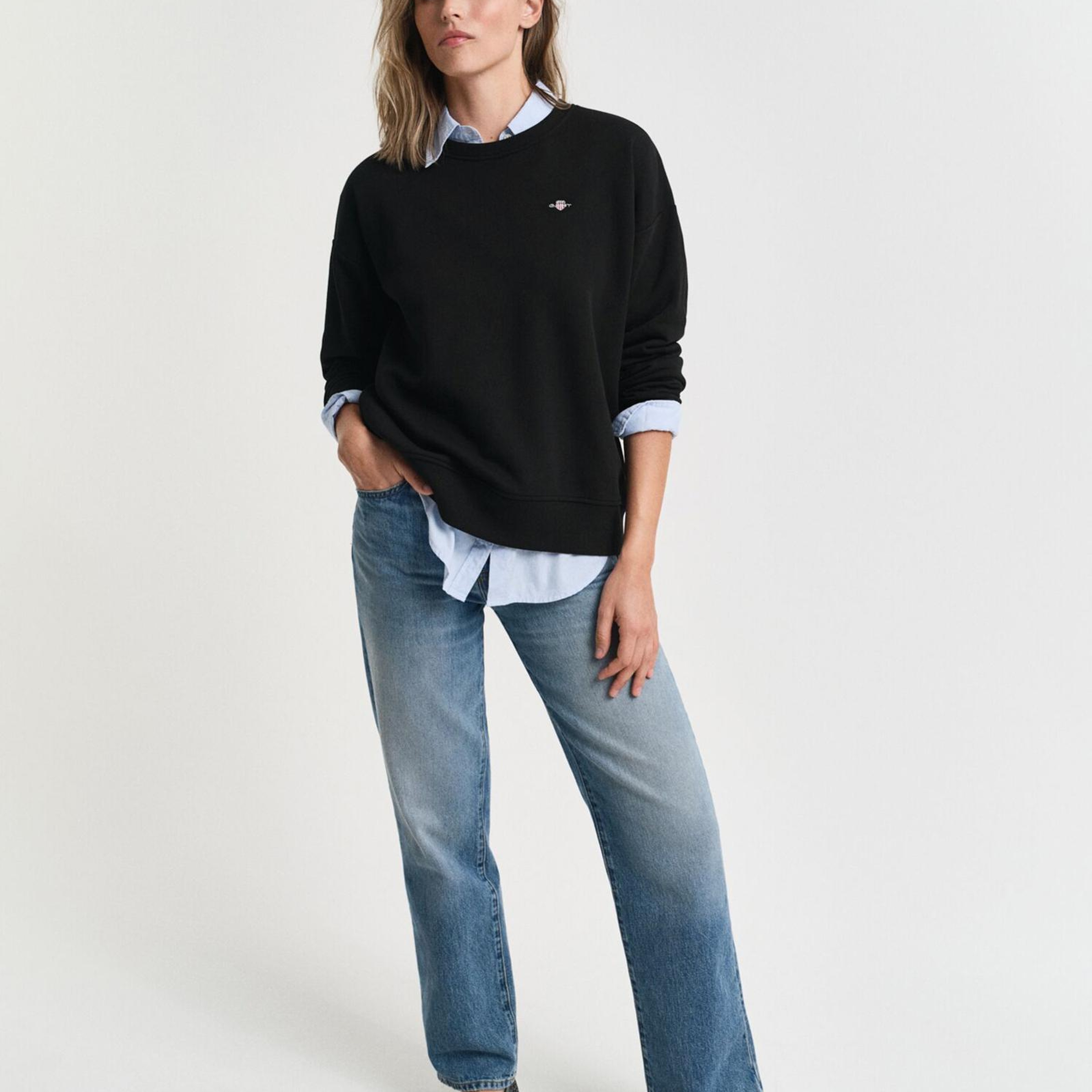 GANT Kadın Siyah Relaxed Fit Bisiklet Yaka Sweatshirt