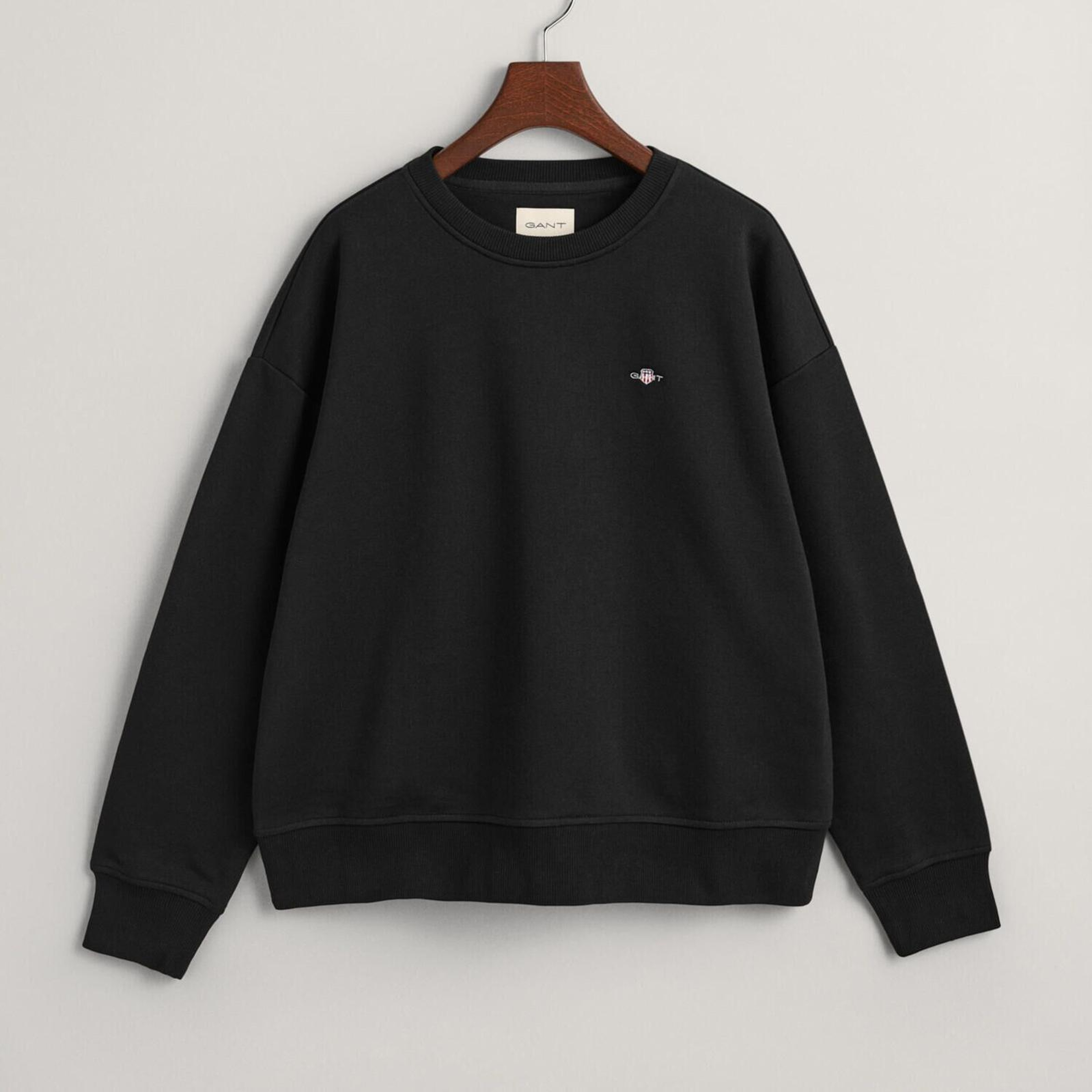 GANT Kadın Siyah Relaxed Fit Bisiklet Yaka Sweatshirt