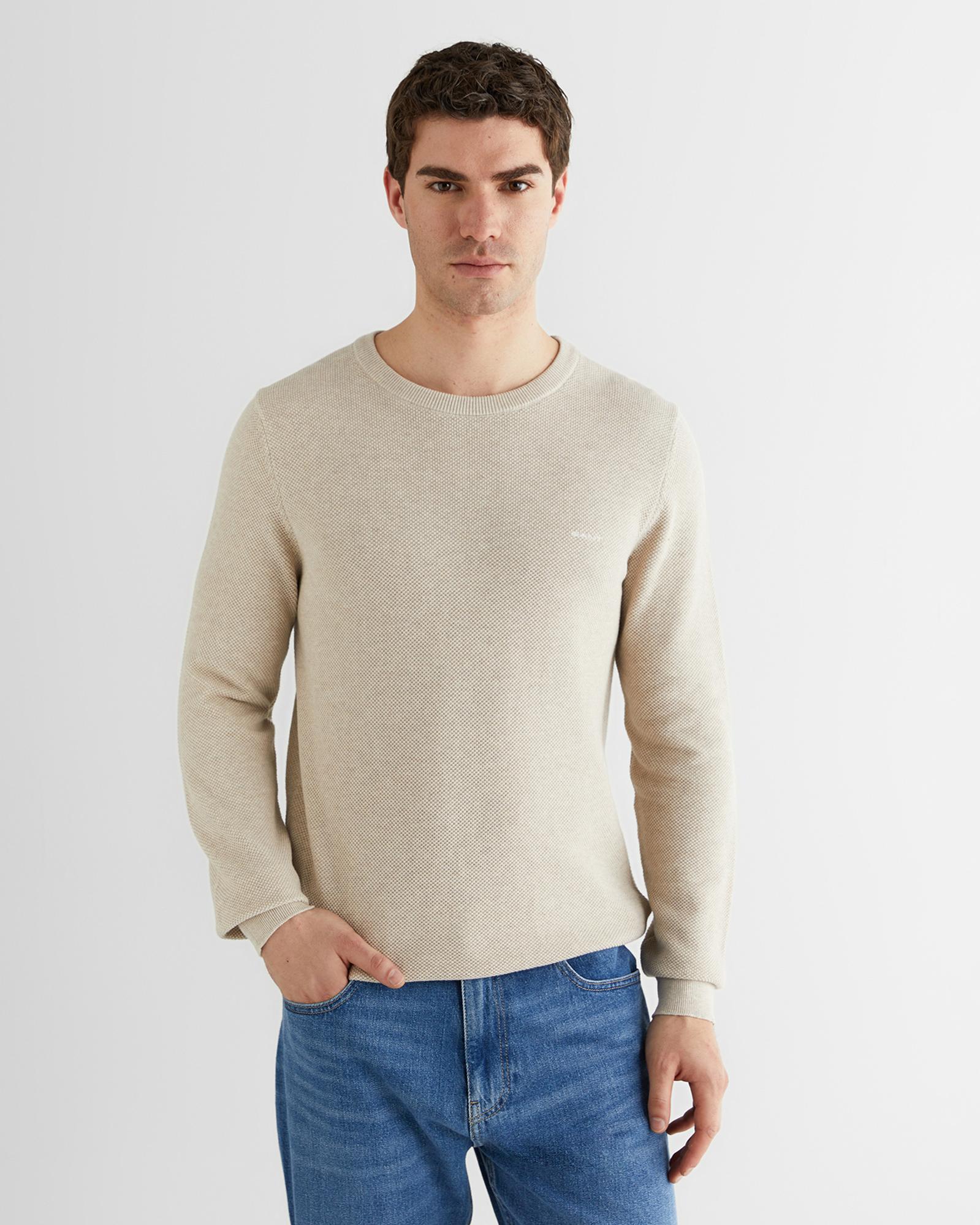 GANT Erkek Bej Regular Fit Bisiklet Yaka Triko