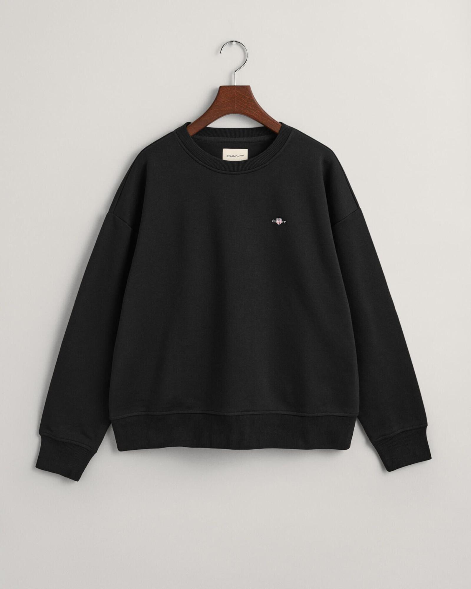 GANT Kadın Siyah Relaxed Fit Bisiklet Yaka Sweatshirt
