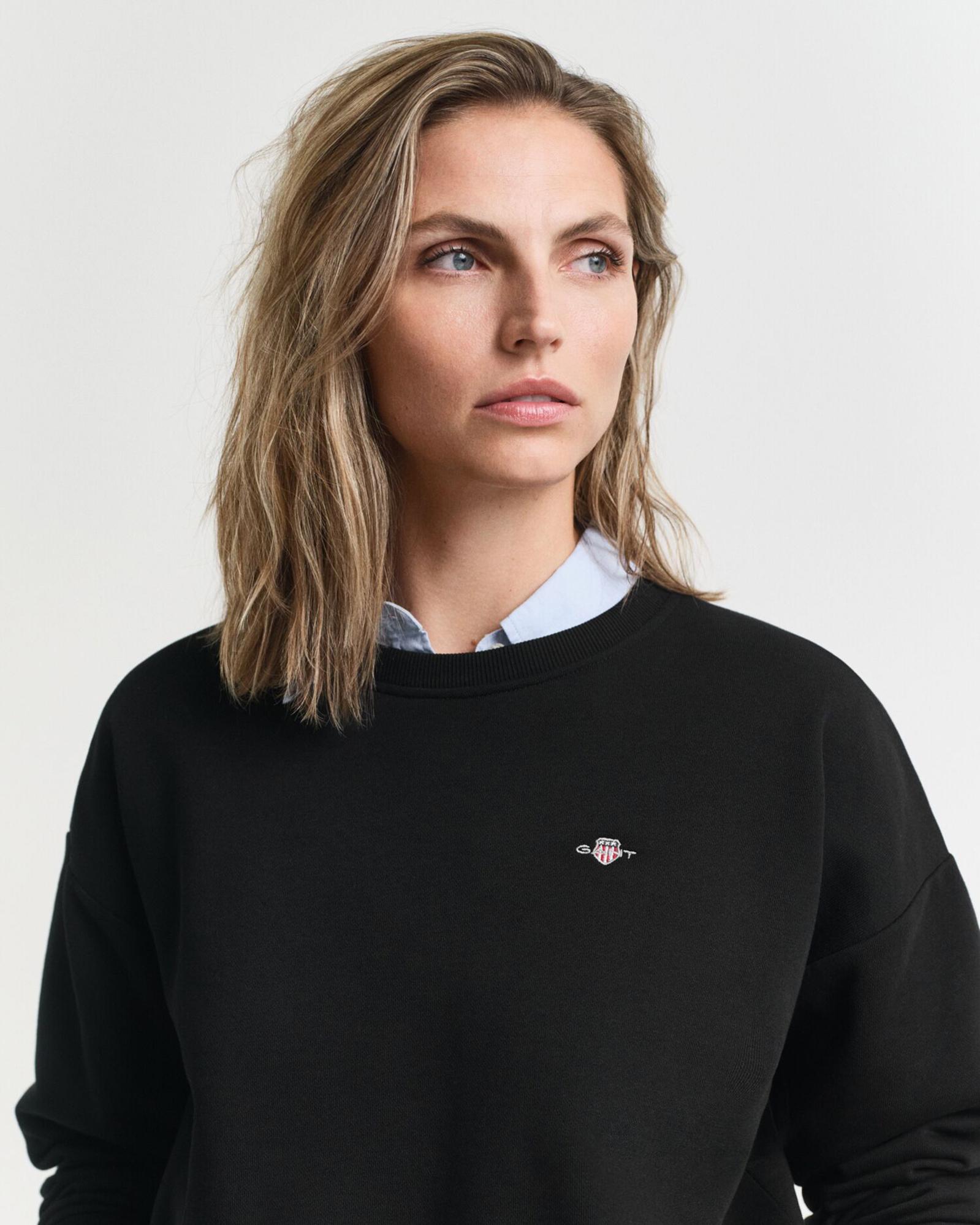 GANT Kadın Siyah Relaxed Fit Bisiklet Yaka Sweatshirt