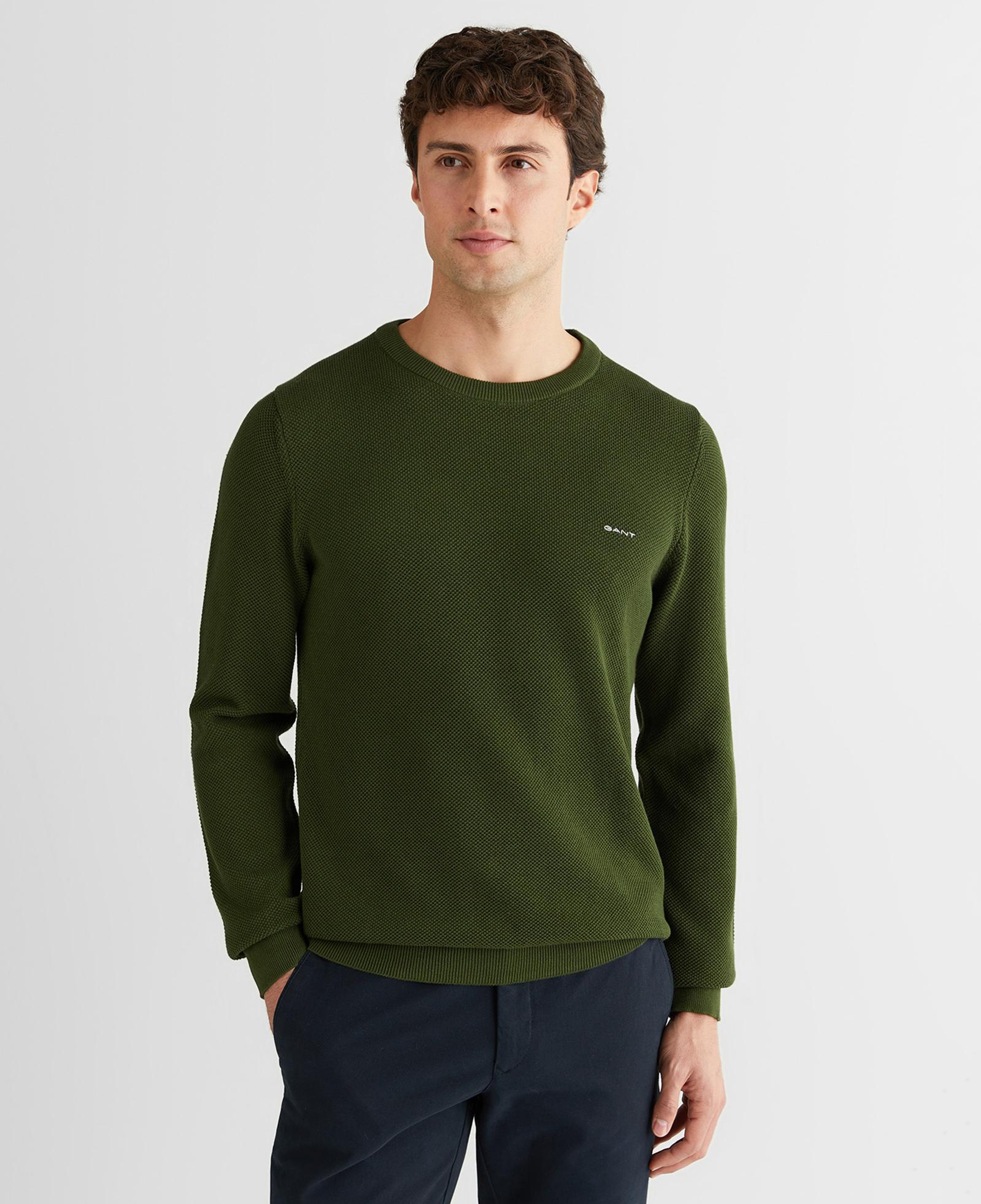 GANT Erkek Haki Regular Fit Bisiklet Yaka Triko