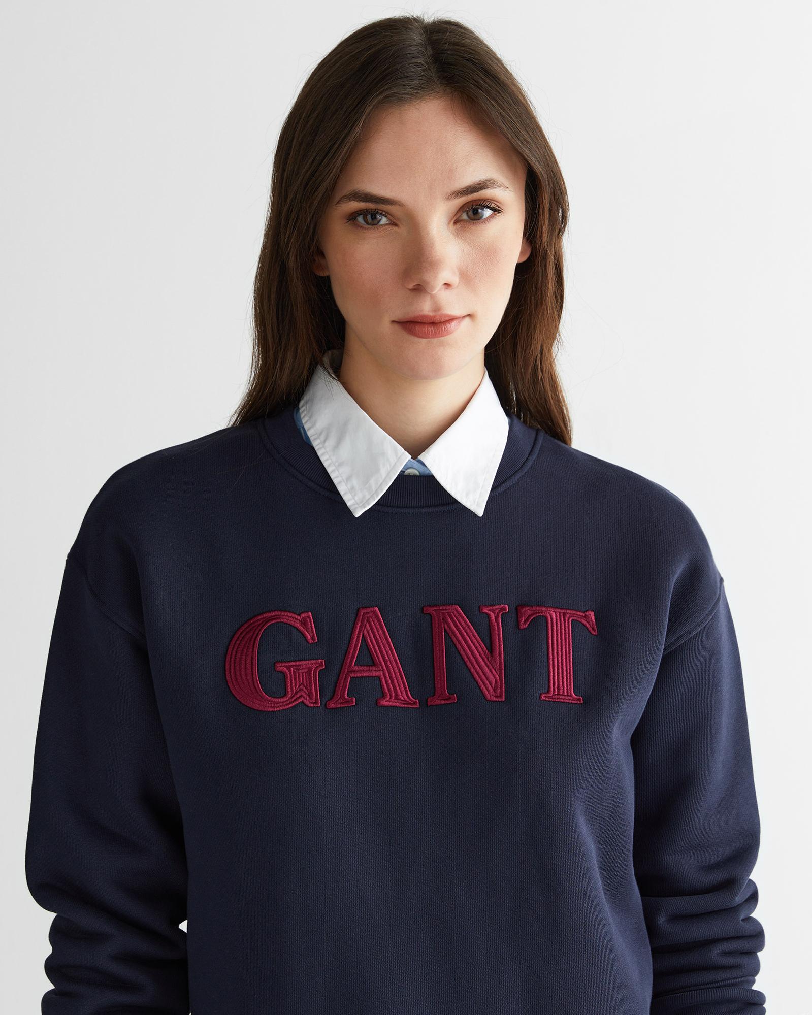 GANT Kadın Lacivert Relaxed Fit Bisiklet Yaka Sweatshirt