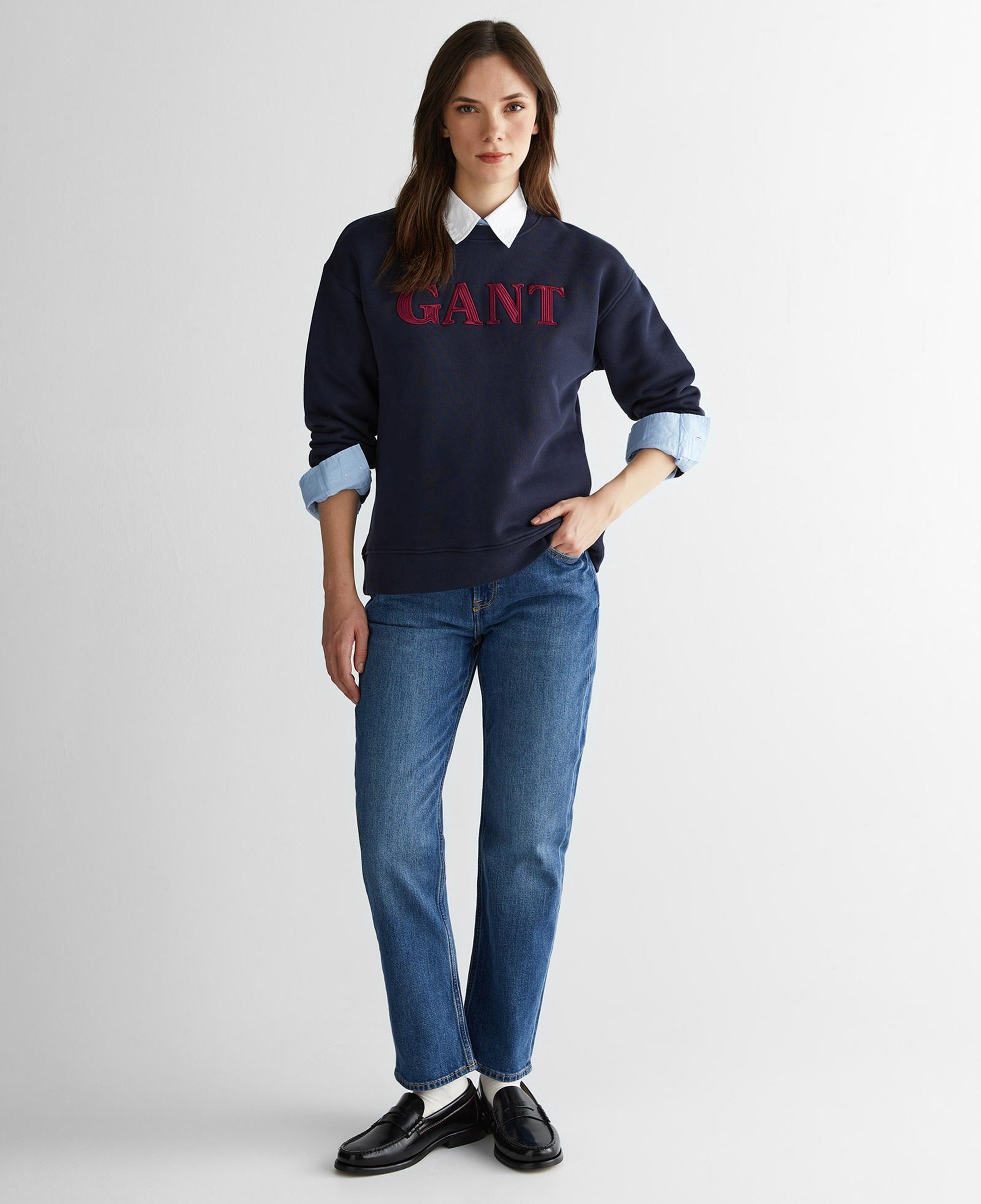 GANT Kadın Lacivert Relaxed Fit Bisiklet Yaka Sweatshirt
