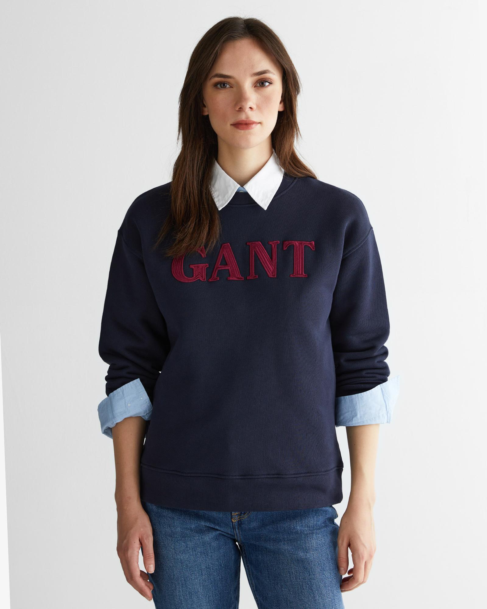 GANT Kadın Lacivert Relaxed Fit Bisiklet Yaka Sweatshirt