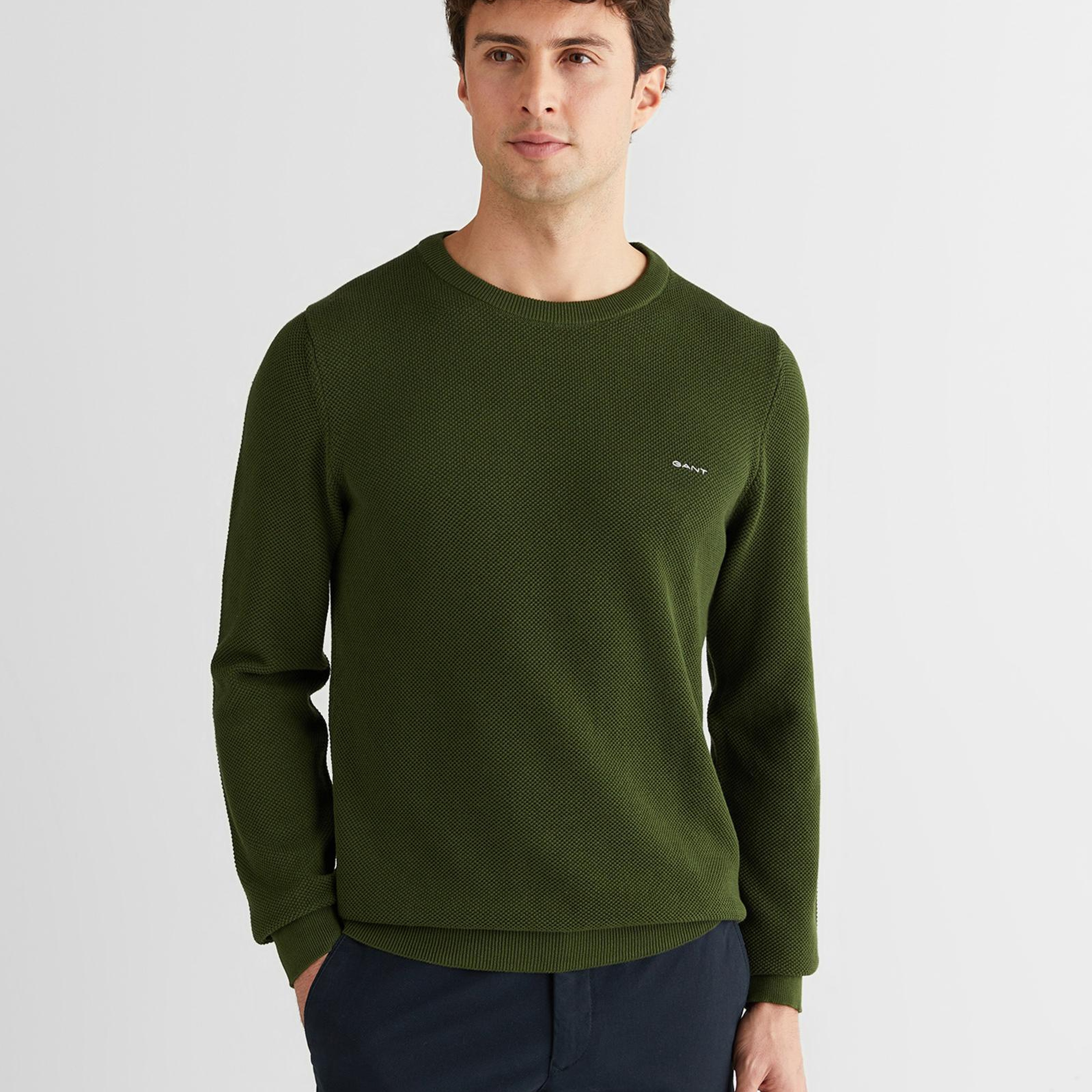 GANT Erkek Haki Regular Fit Bisiklet Yaka Triko
