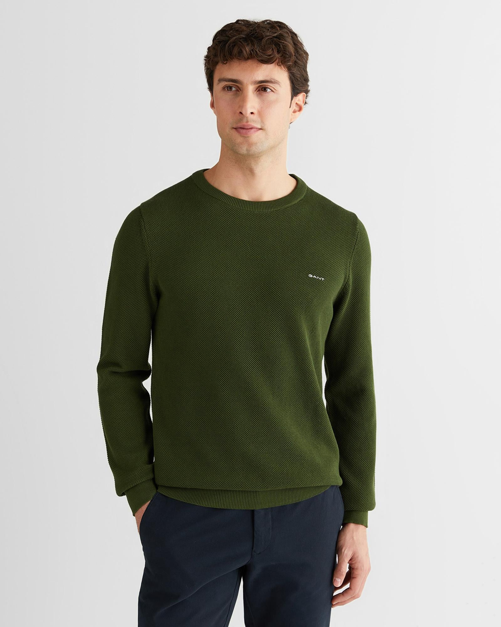 GANT Erkek Haki Regular Fit Bisiklet Yaka Triko