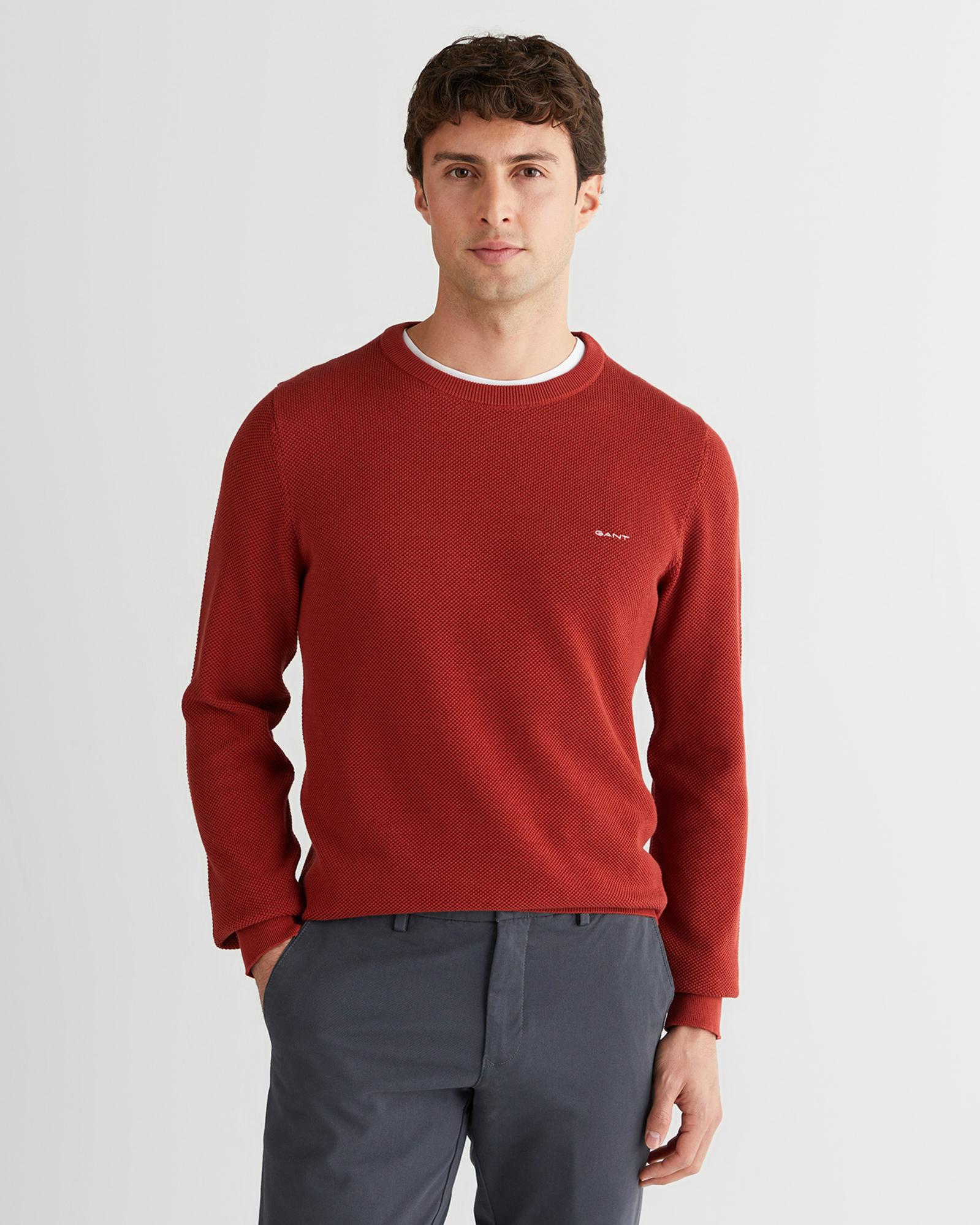 GANT Erkek Kırmızı Regular Fit Bisiklet Yaka Triko