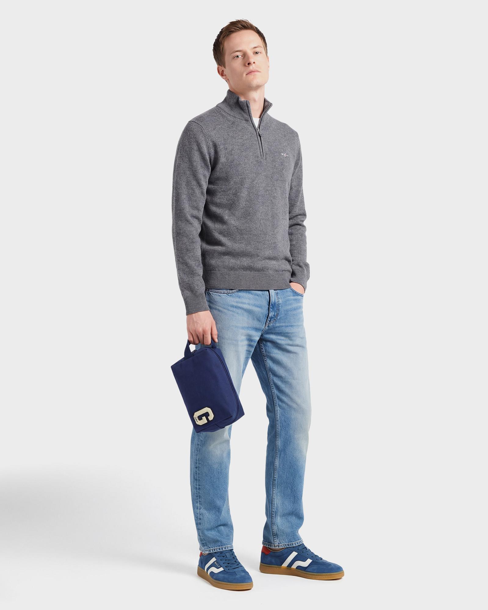 GANT Erkek Gri Regular Fit Yarım Fermuarlı Yün Kazak